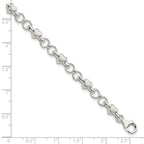 Sterling Silver Polished and Brushed Hearts and Circles Bracelet