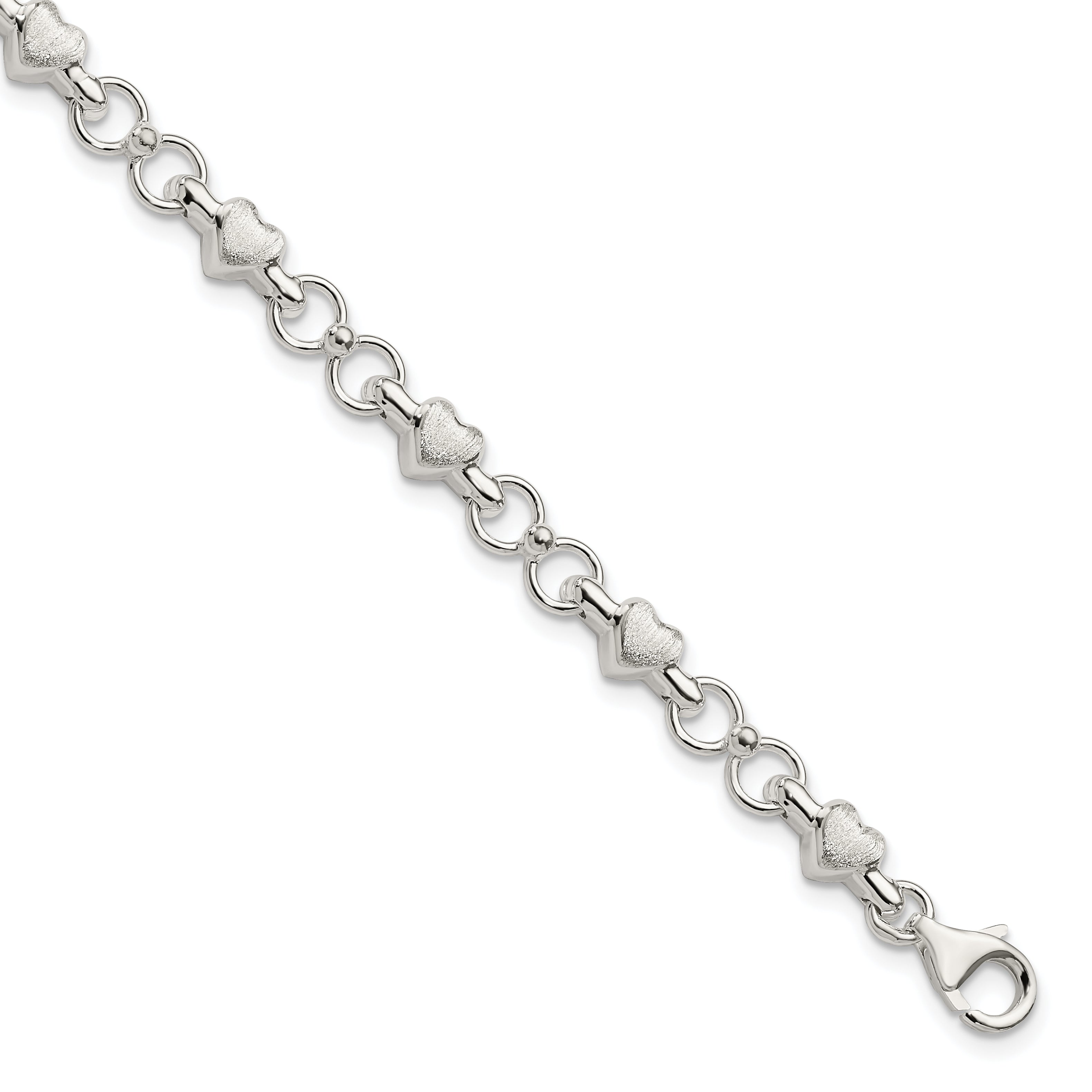 Sterling Silver Polished and Brushed Hearts and Circles Bracelet Main image