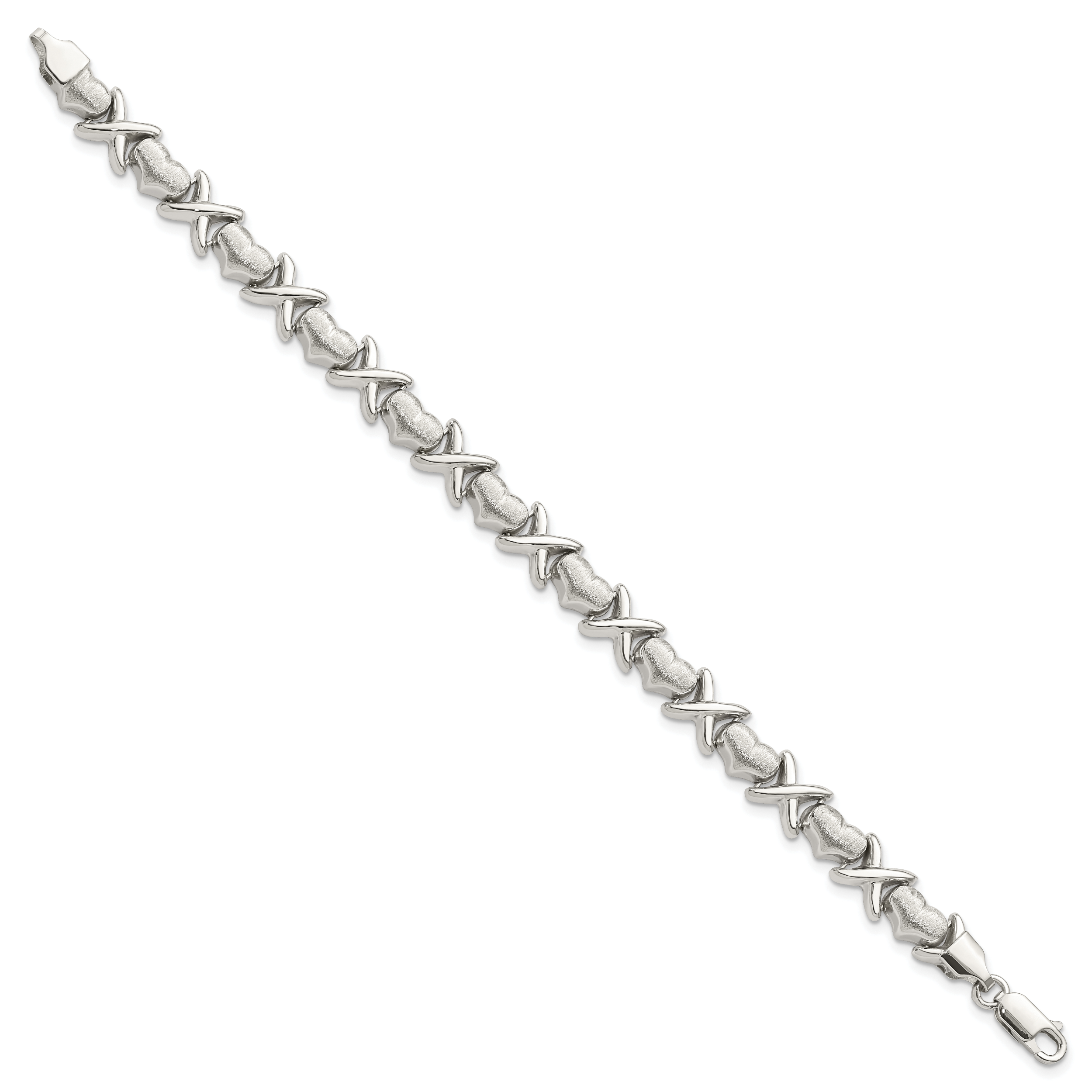 Sterling Silver Polished and Satin X and Hearts Bracelet Secondary image