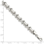 Sterling Silver Polished and Satin X and Hearts Bracelet