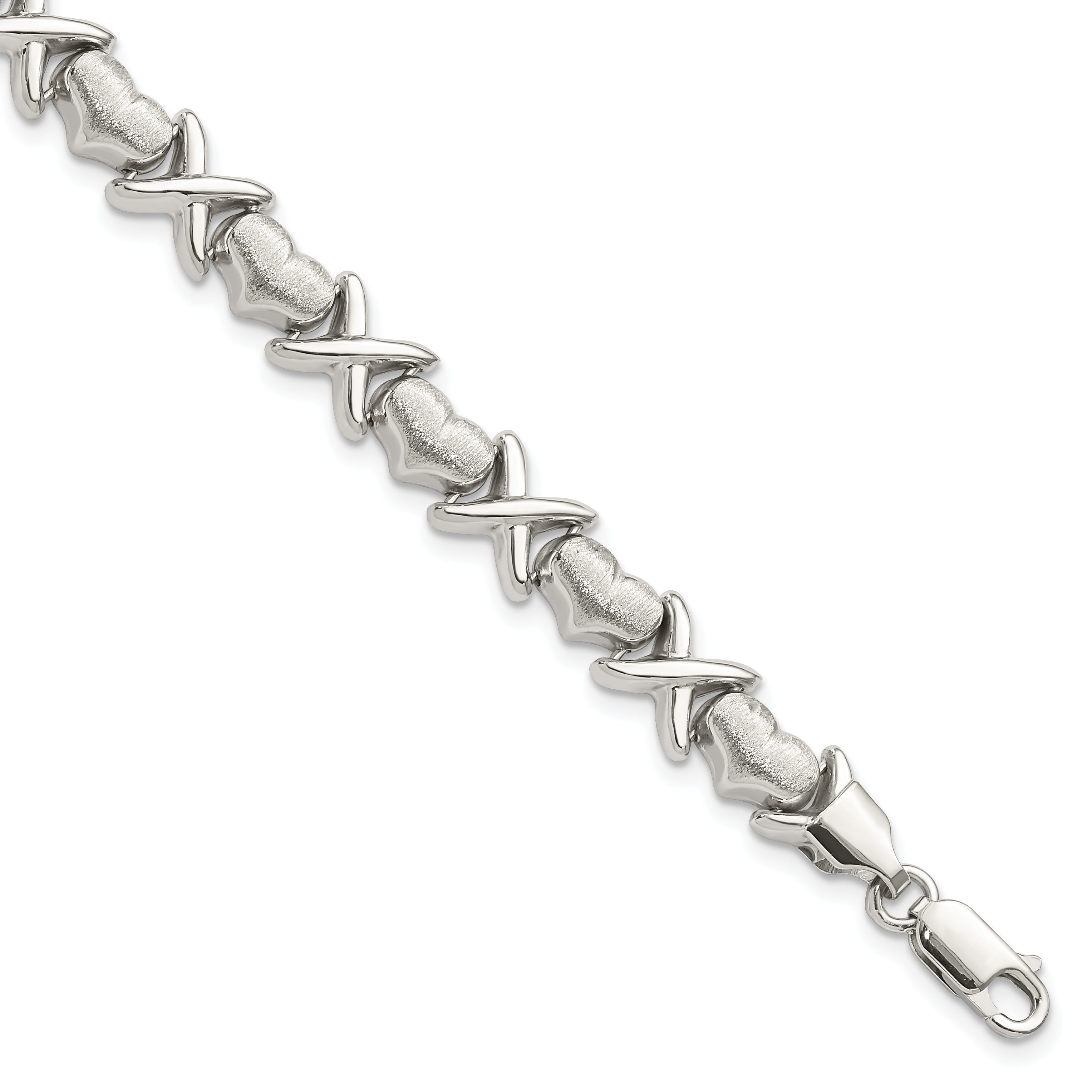 Sterling Silver Polished and Satin X and Hearts Bracelet Main image