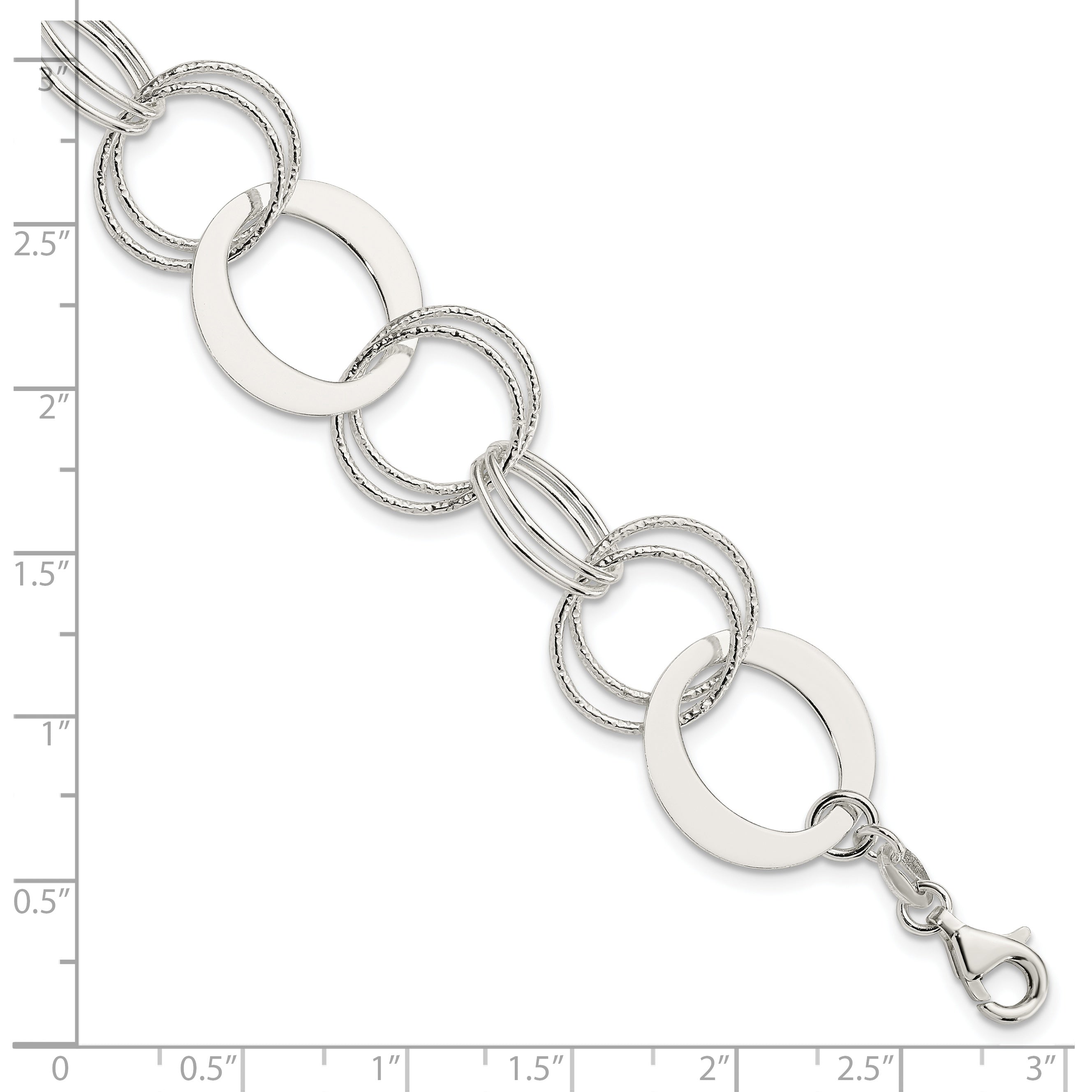 Sterling Silver Polished and Textured Circle Link Bracelet