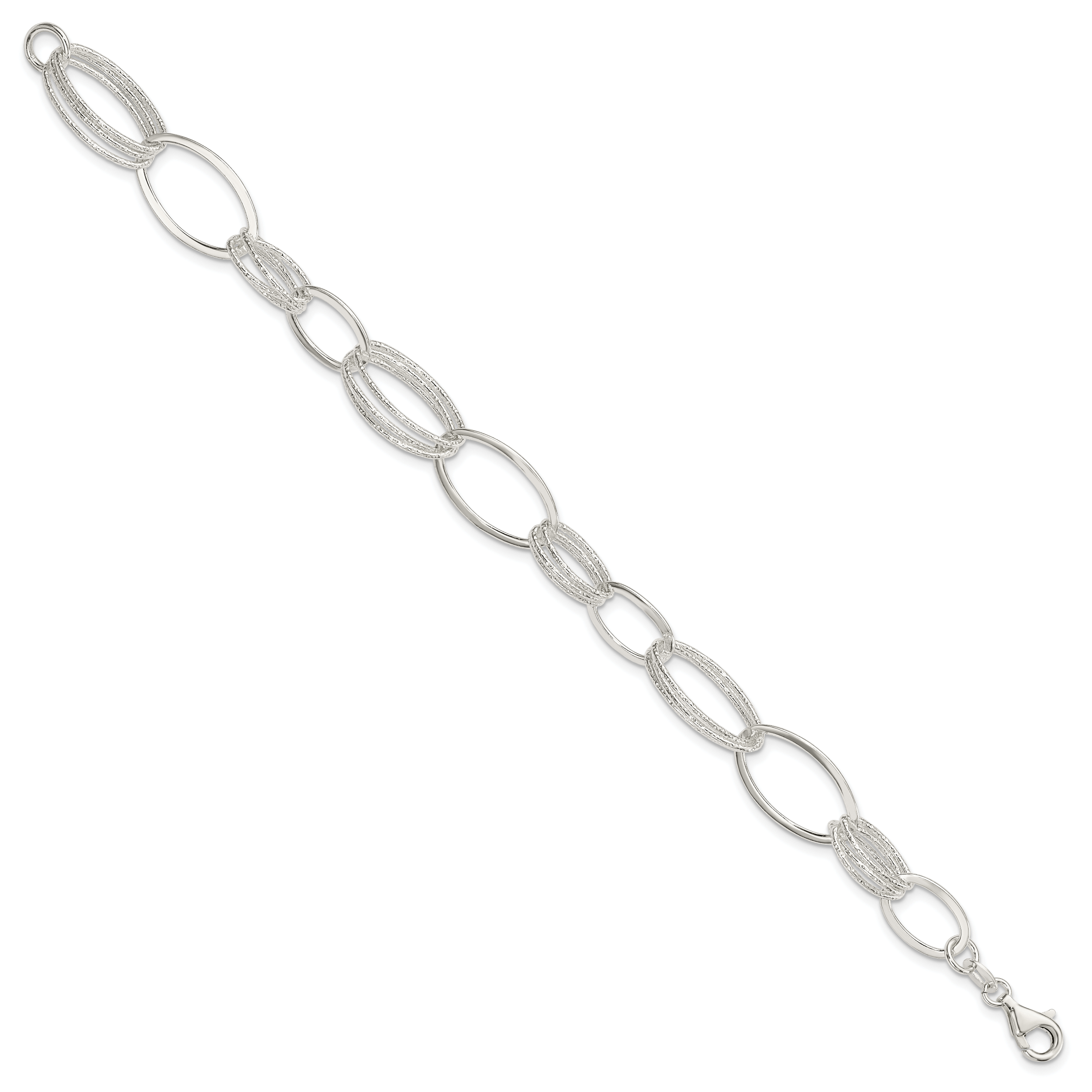 Sterling Silver Polished and Textured Oval Link Bracelet Secondary image