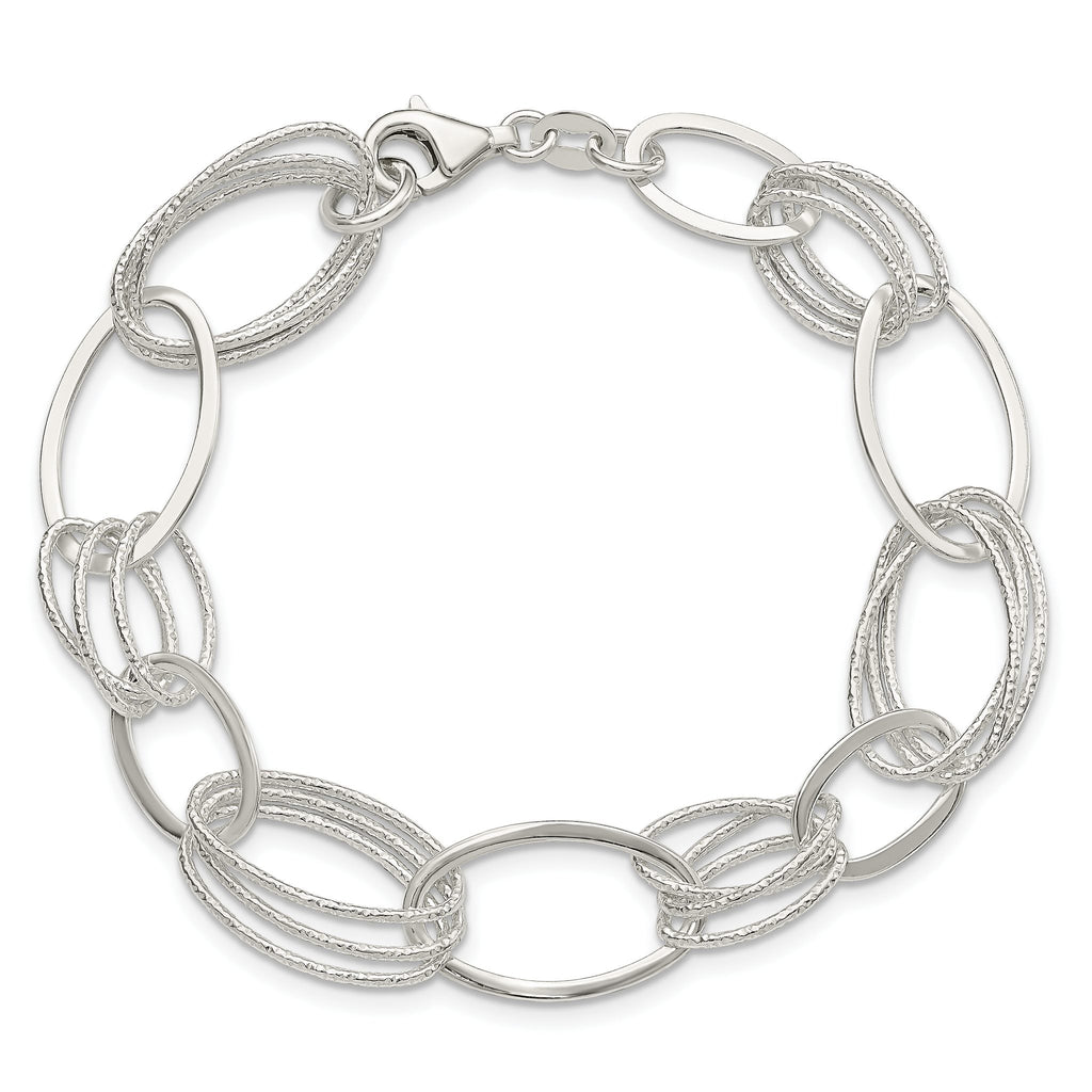 Oval Link Bracelet in Sterling Silver, 14mm Textured, 7.5 Inch - Sophia Jewelers