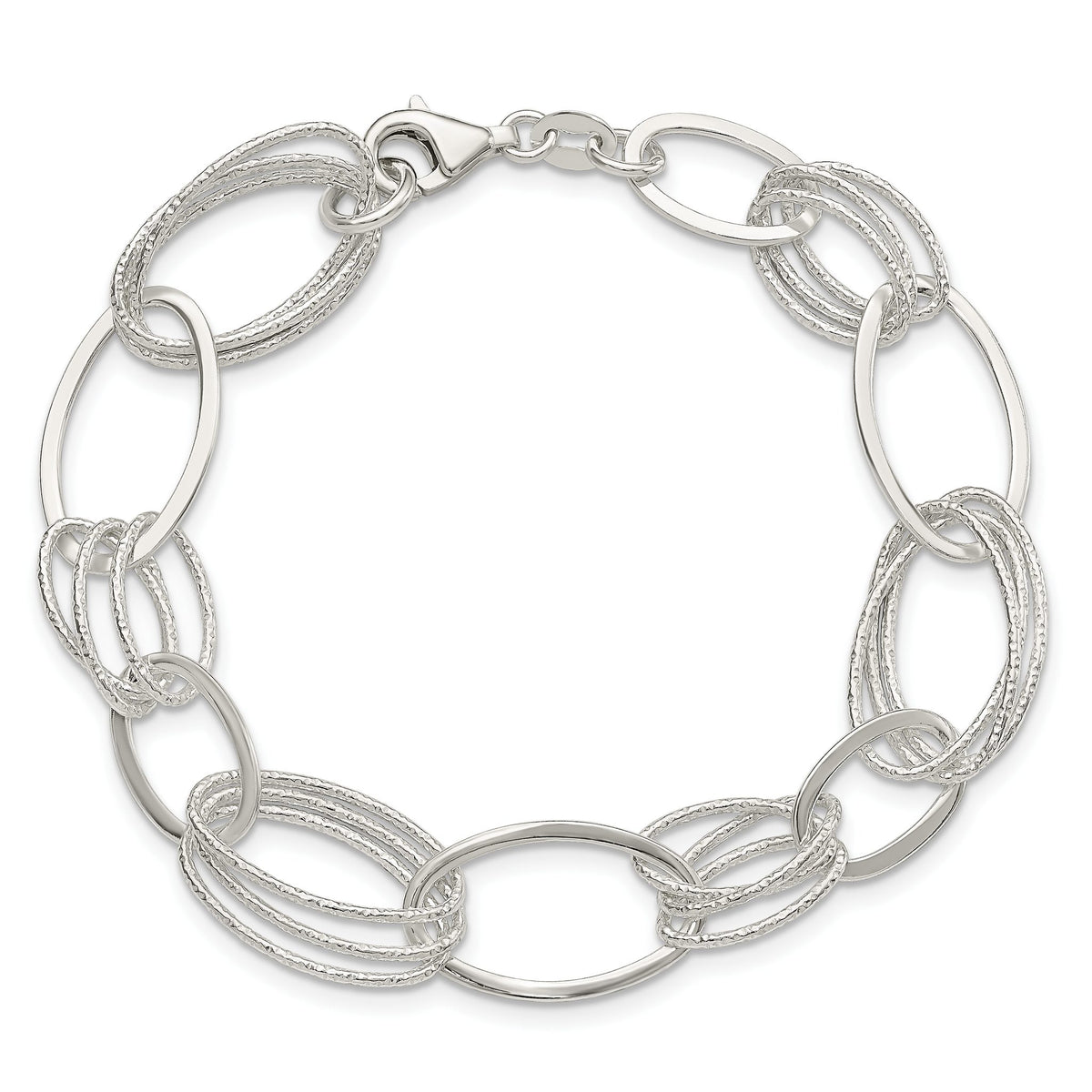 Oval Link Bracelet in Sterling Silver, 14mm Textured, 7.5 Inch - Sophia Jewelers