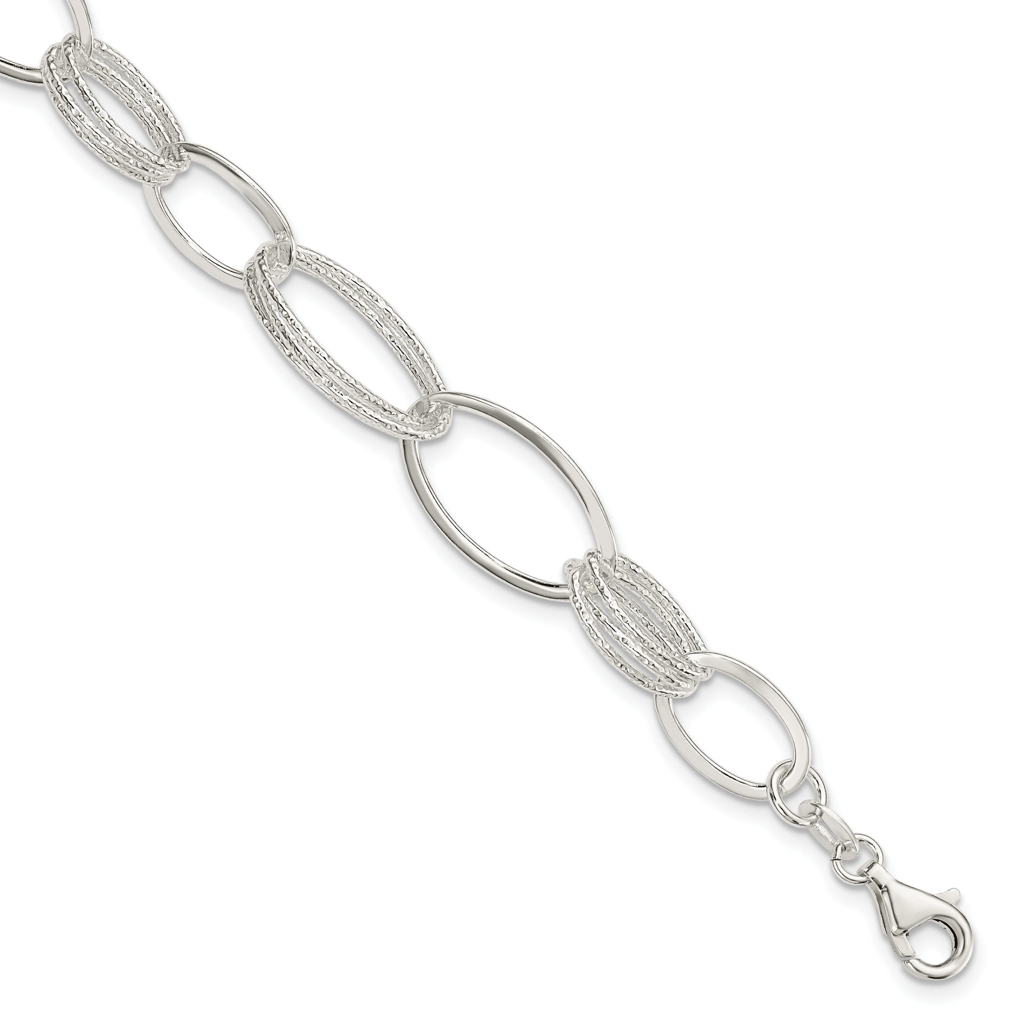 Sterling Silver Polished and Textured Oval Link Bracelet Main image