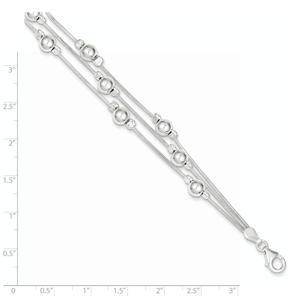 Sterling Silver Polished Bead Snake Chain Bracelet