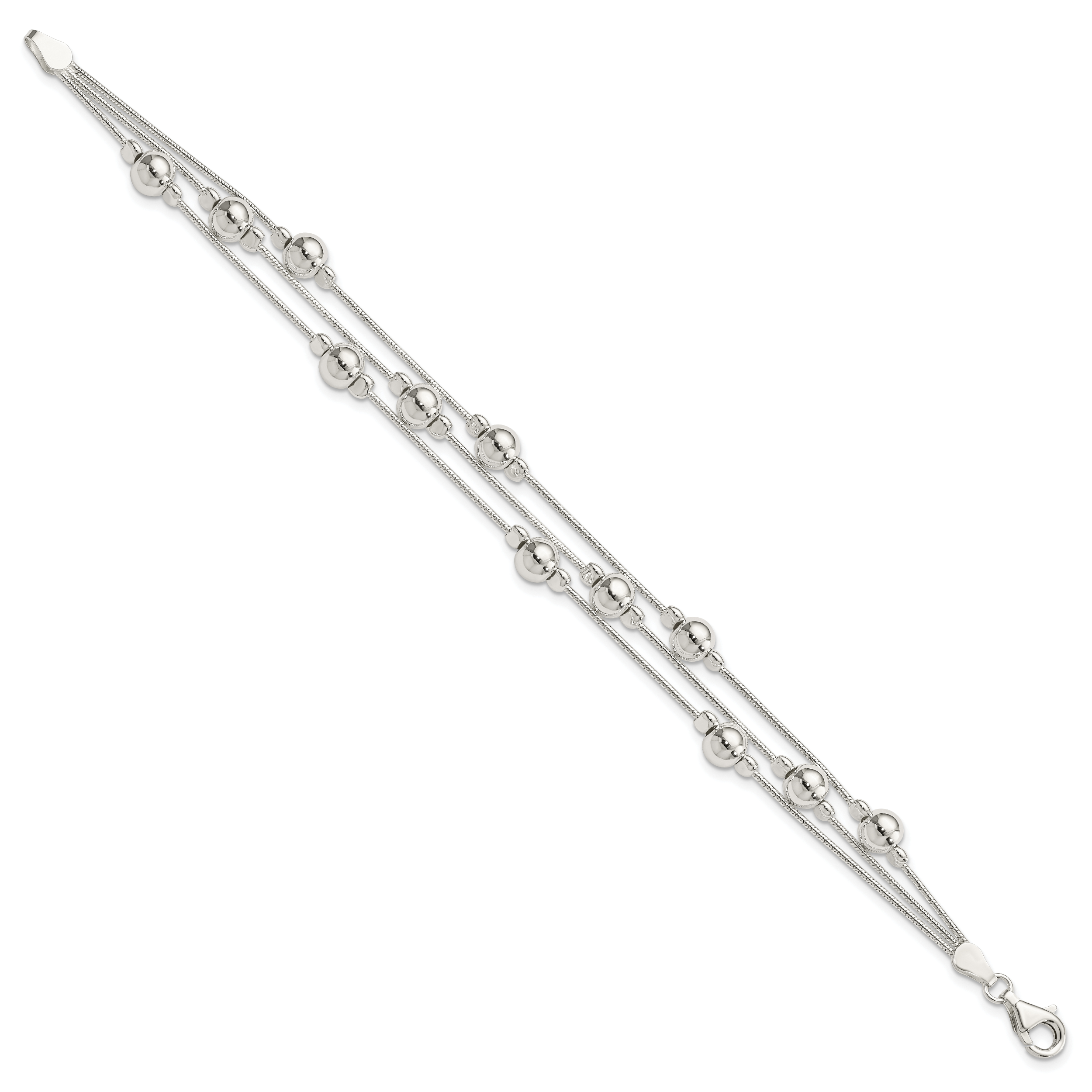Sterling Silver Polished Bead Snake Chain Bracelet Secondary image