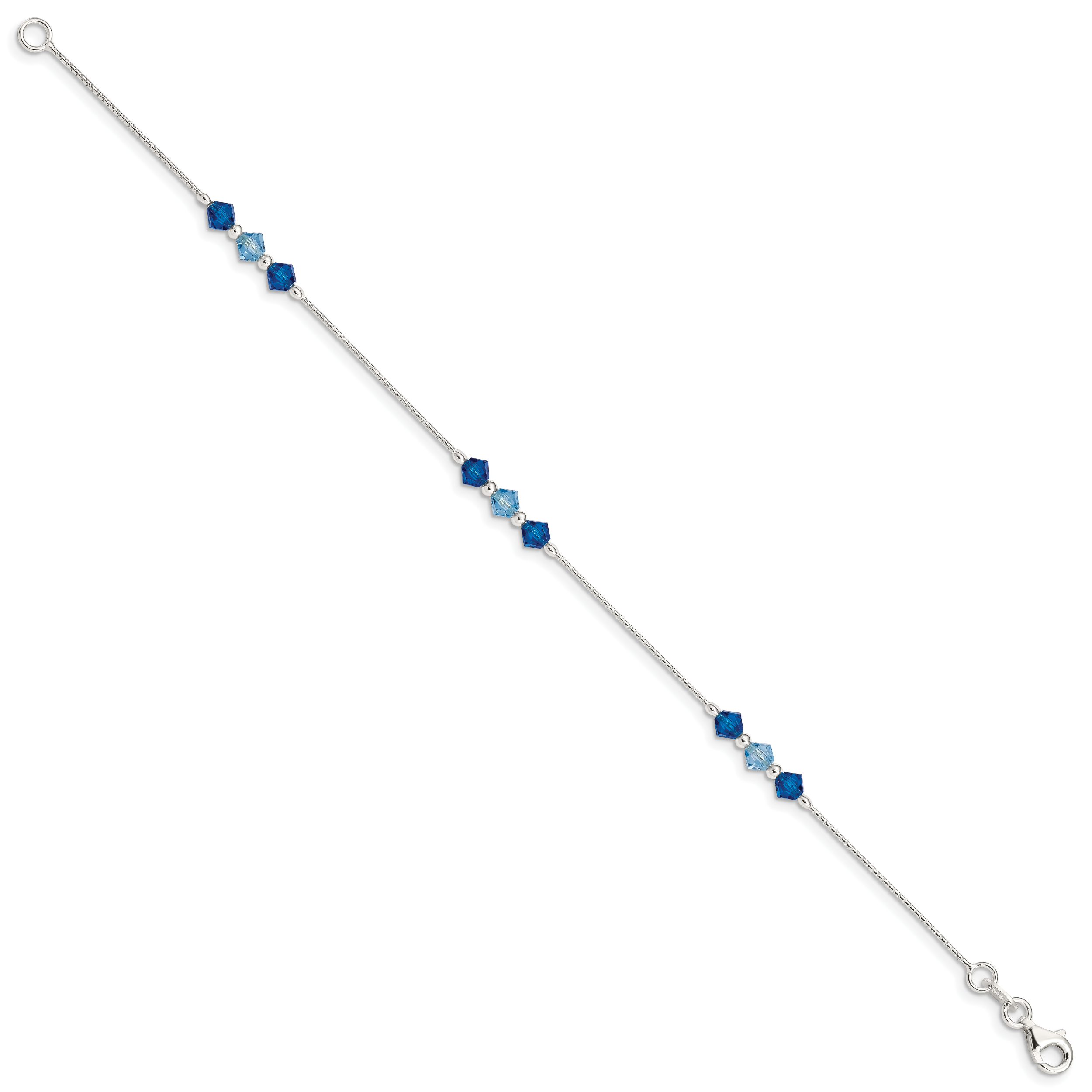 Sterling Silver Polished Aquamarine Capri Blue Glass Bead Bracelet Secondary image