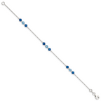 Sterling Silver Polished Aquamarine Capri Blue Glass Bead Bracelet