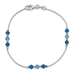 Sterling Silver Polished Aquamarine Capri Blue Glass Bead 7.5 inch Bracelet