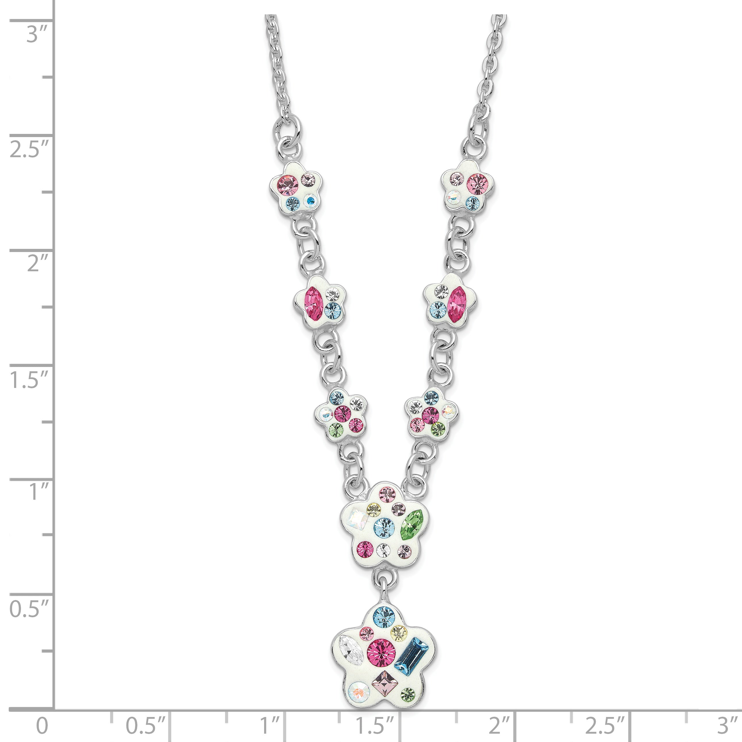Sterling Silver Stellux Multicolor Crystal Flower With  2in ext. Necklace