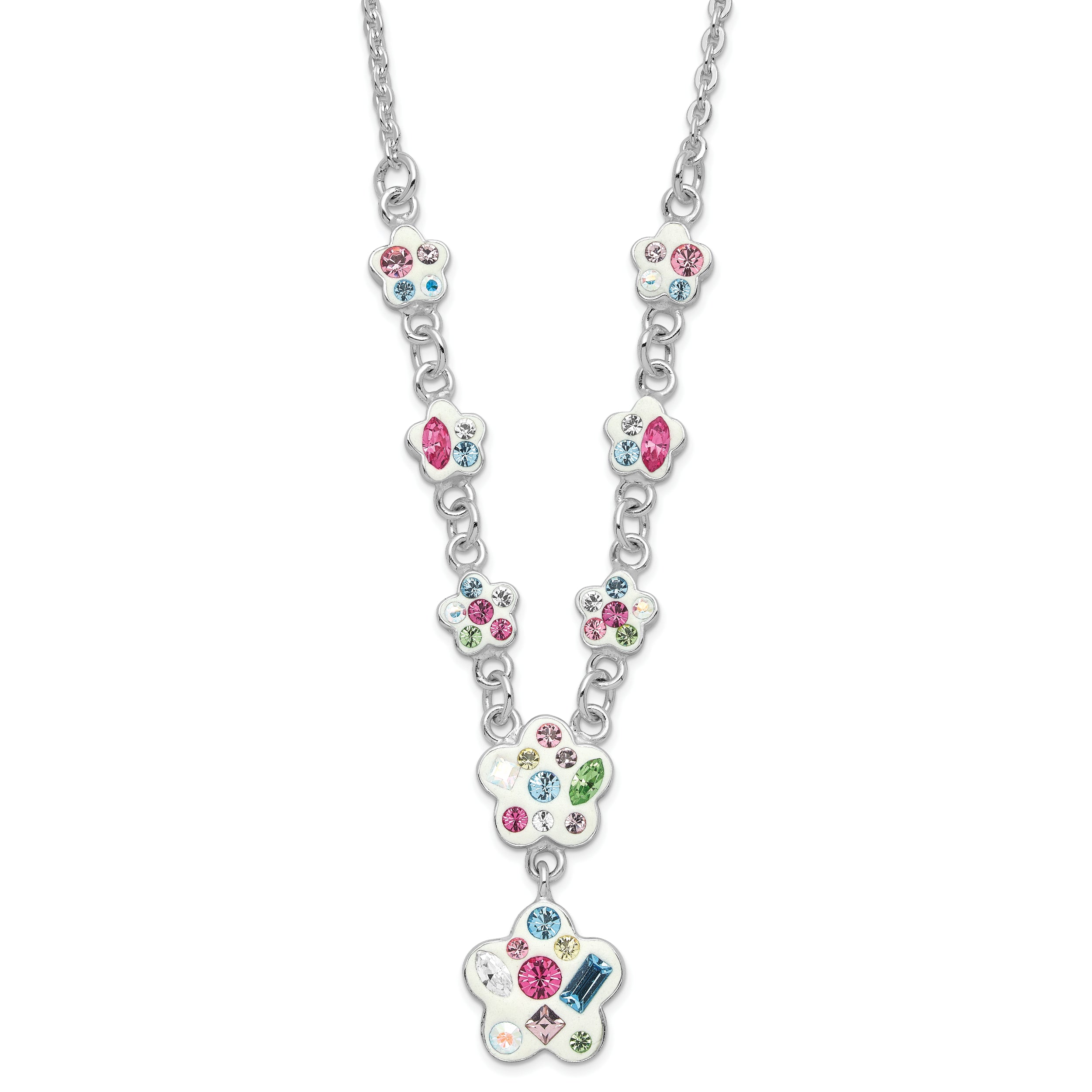 Sterling Silver Stellux Multicolor Crystal Flower With  2in ext. Necklace