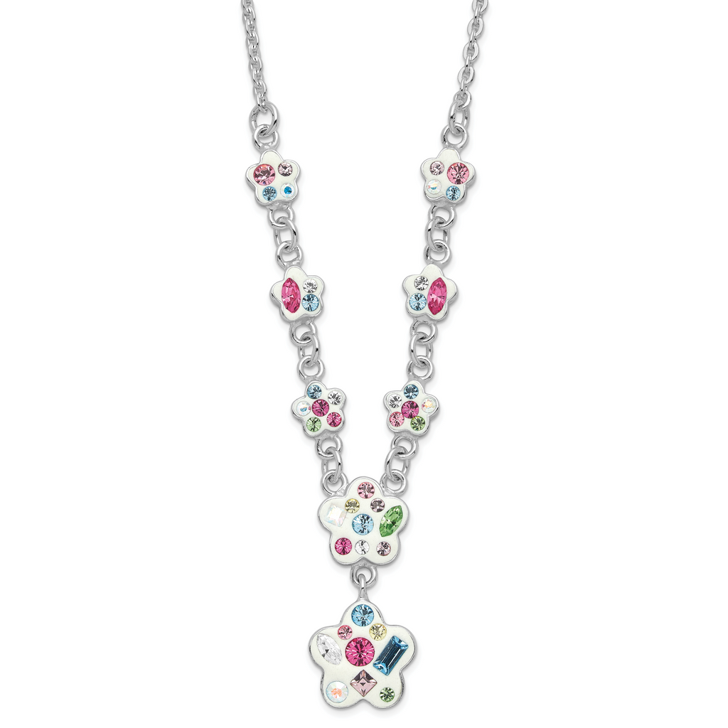 Sterling Silver Stellux Multicolor Crystal Flower With  2in ext. Necklace