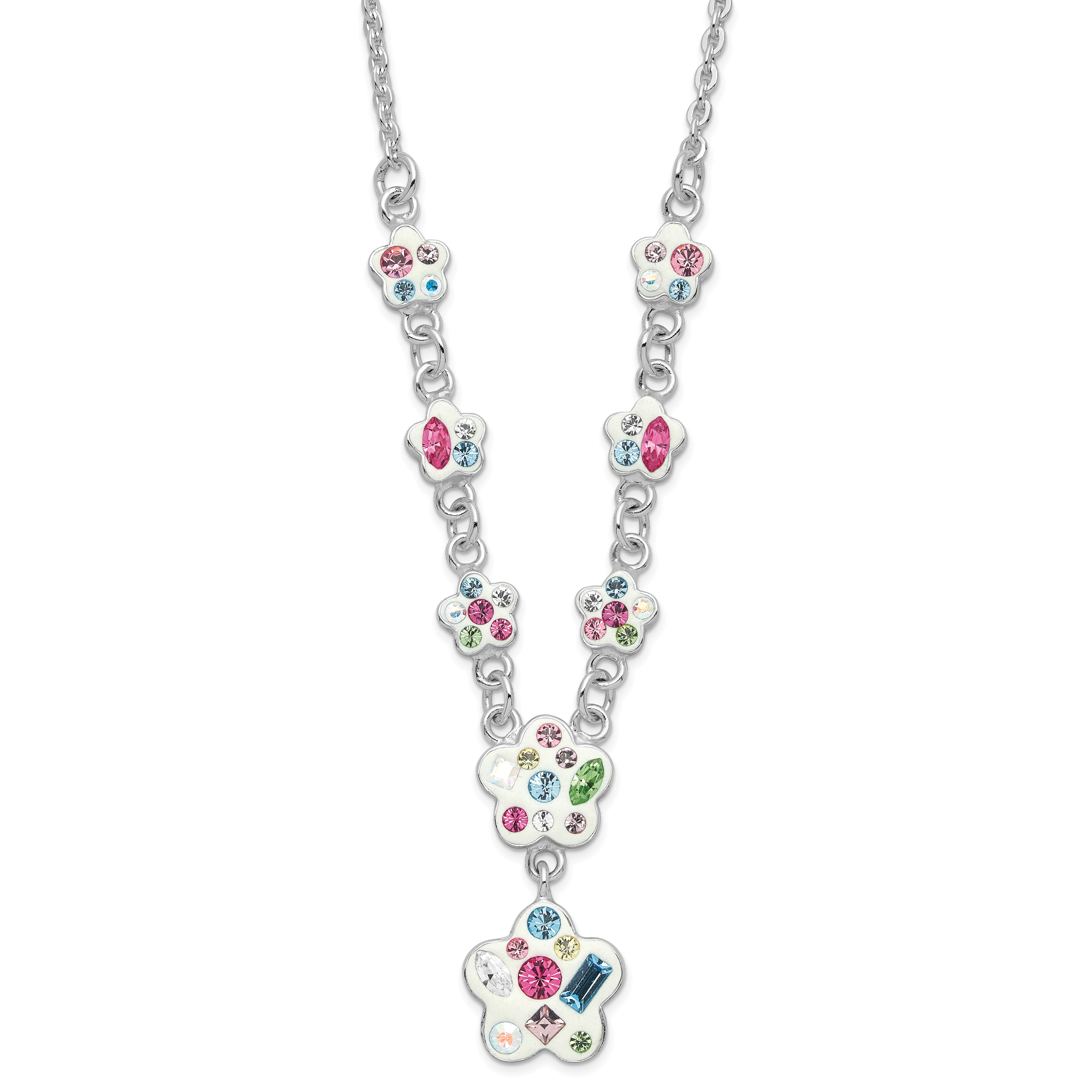 Sterling Silver Stellux Multicolor Crystal Flower With  2in ext. Necklace