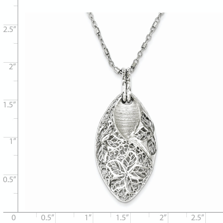 Sterling Silver Rhodium Plated Flower & Leaves With  2in ext. Necklace