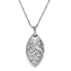 Sterling Silver Rhodium Plated Flower & Leaves With  2in ext. Necklace