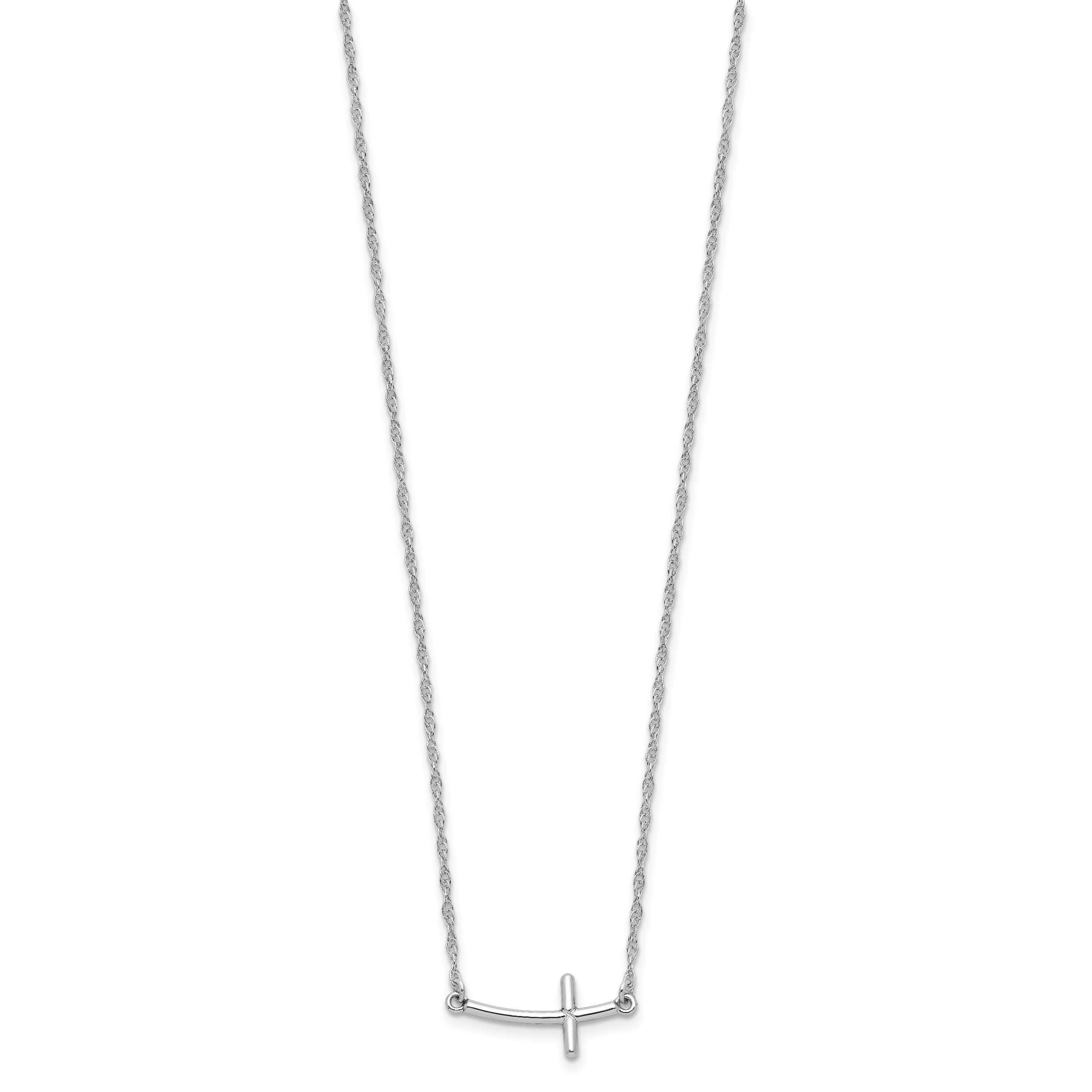 Sterling Silver Rhodium-plated Small Sideways Curved Cross Necklace Secondary image
