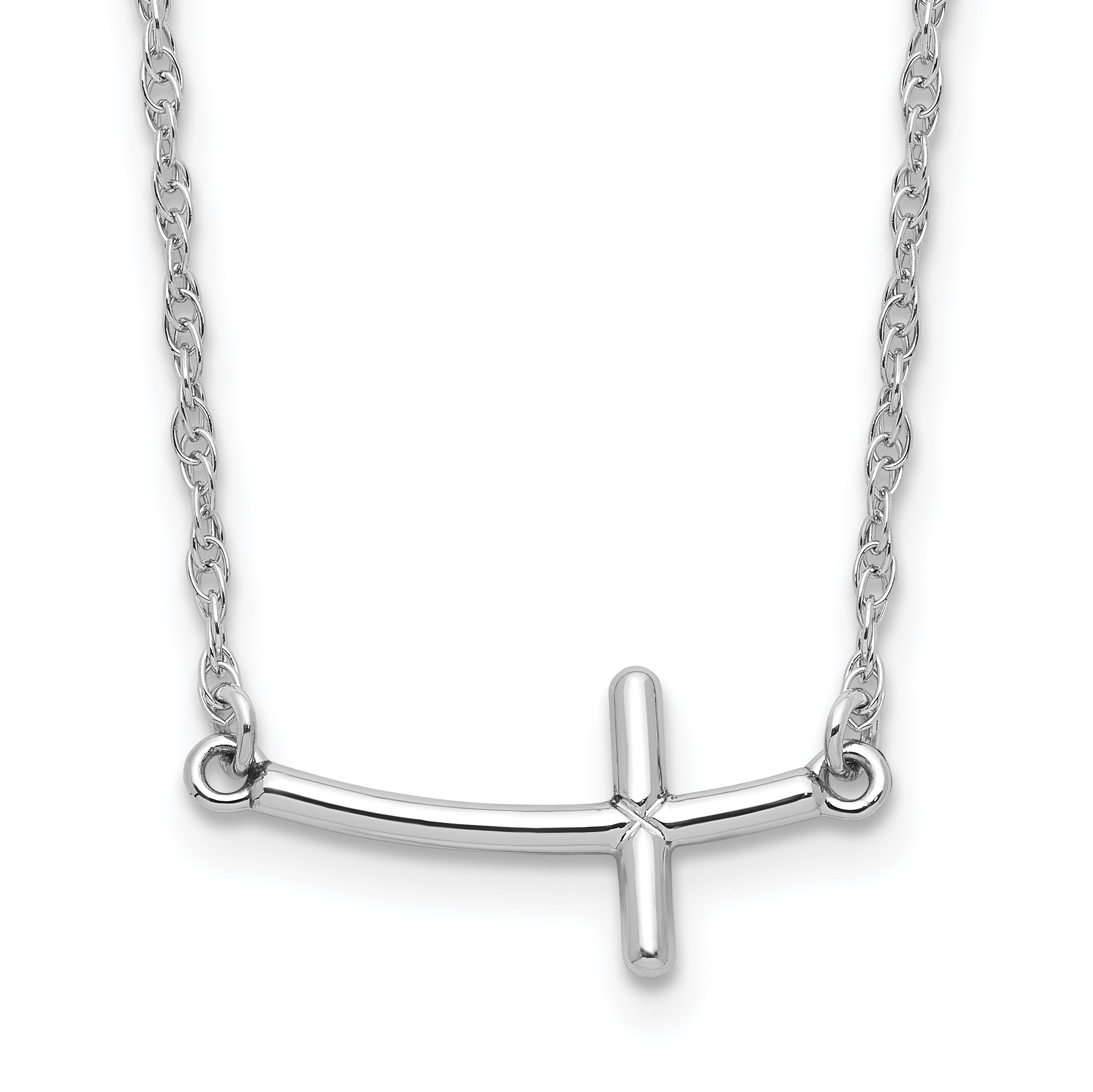 Sterling Silver Rhodium-plated Small Sideways Curved Cross Necklace Main image