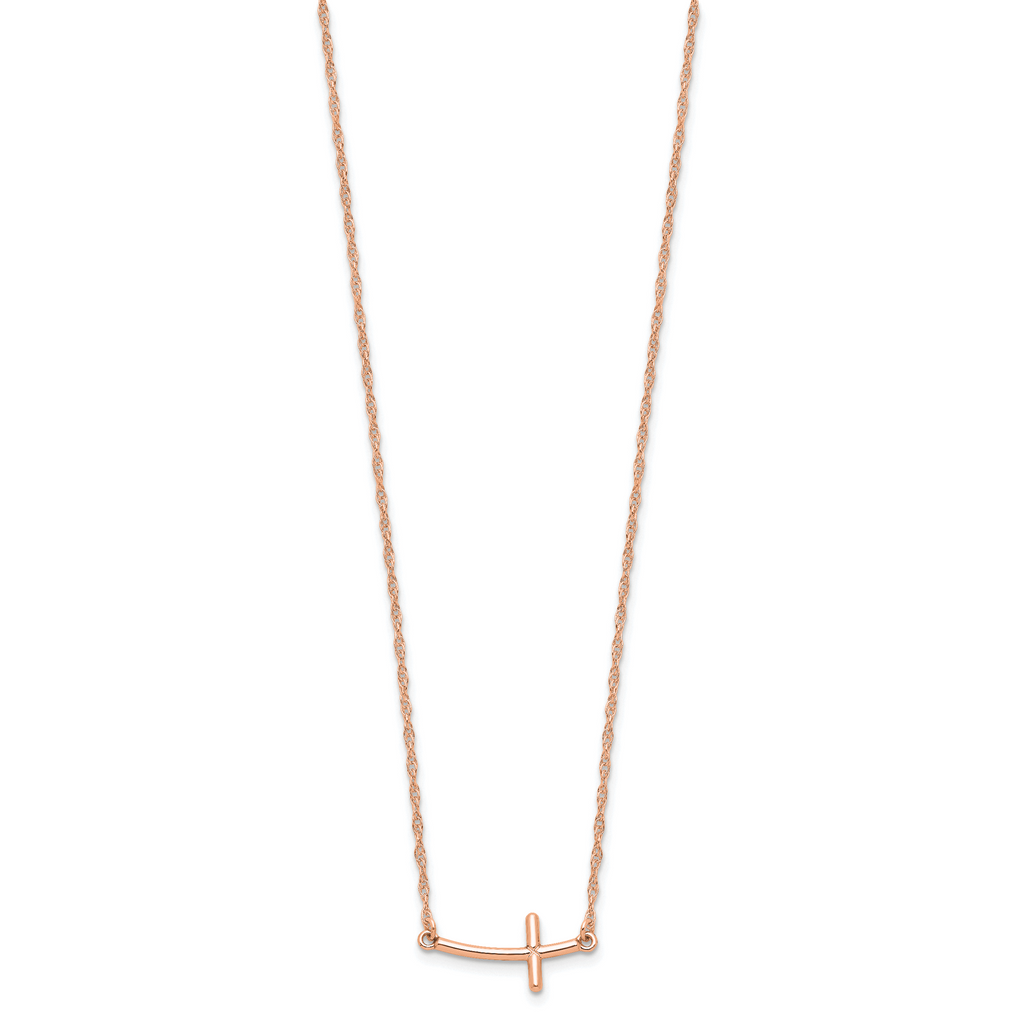 Sterling Silver RG-plated Small Sideways Curved Cross Necklace