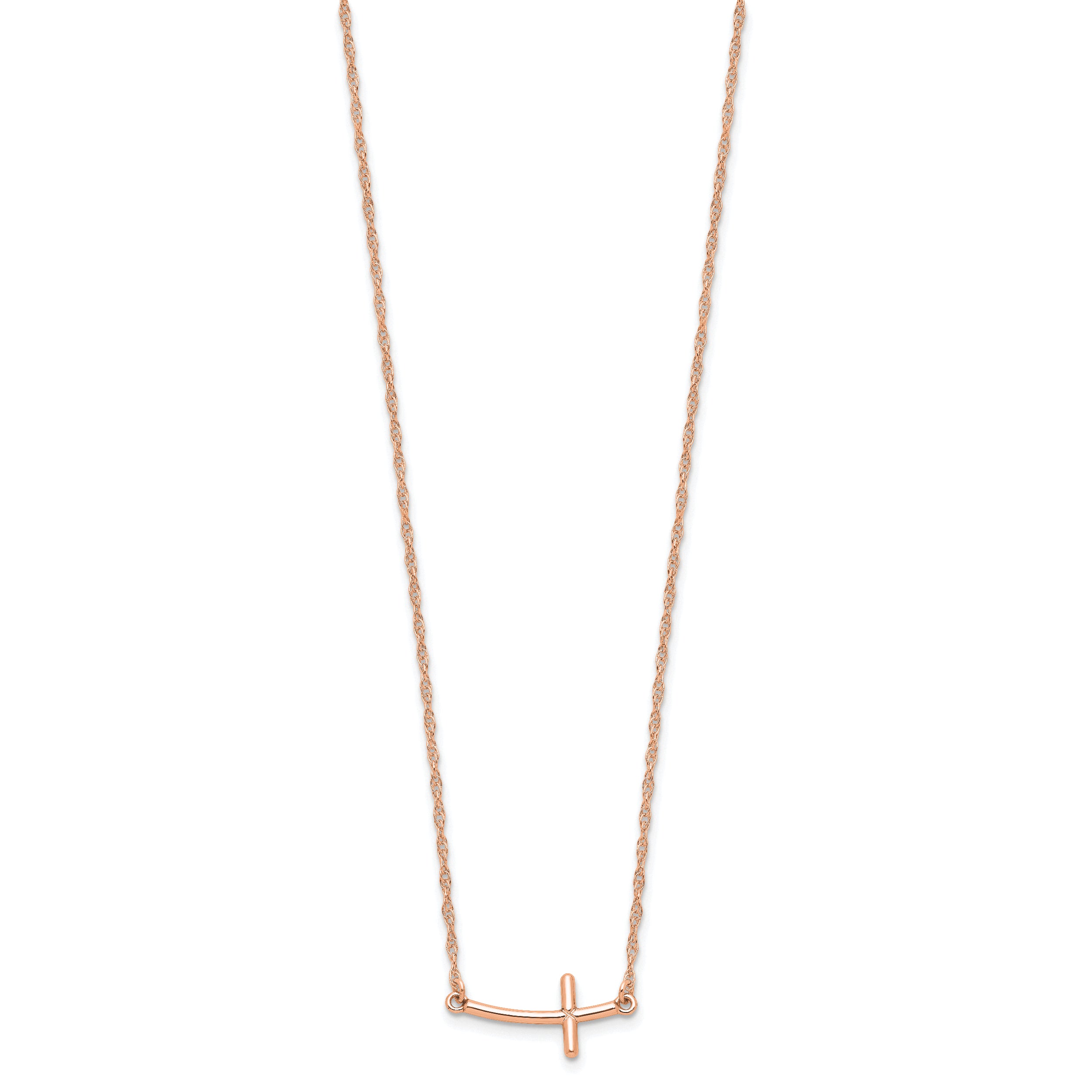 Sterling Silver RG-plated Small Sideways Curved Cross Necklace