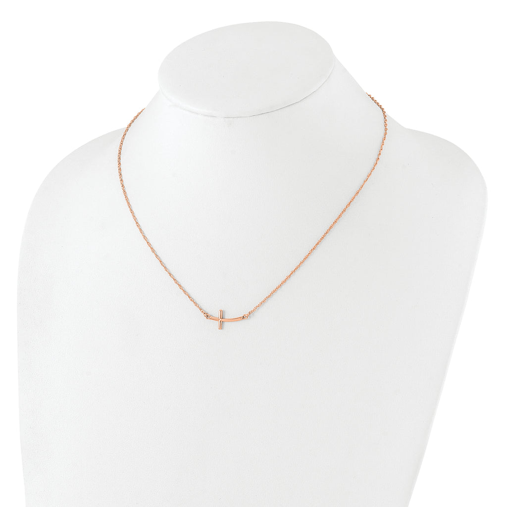 Sterling Silver RG-plated Small Sideways Curved Cross Necklace