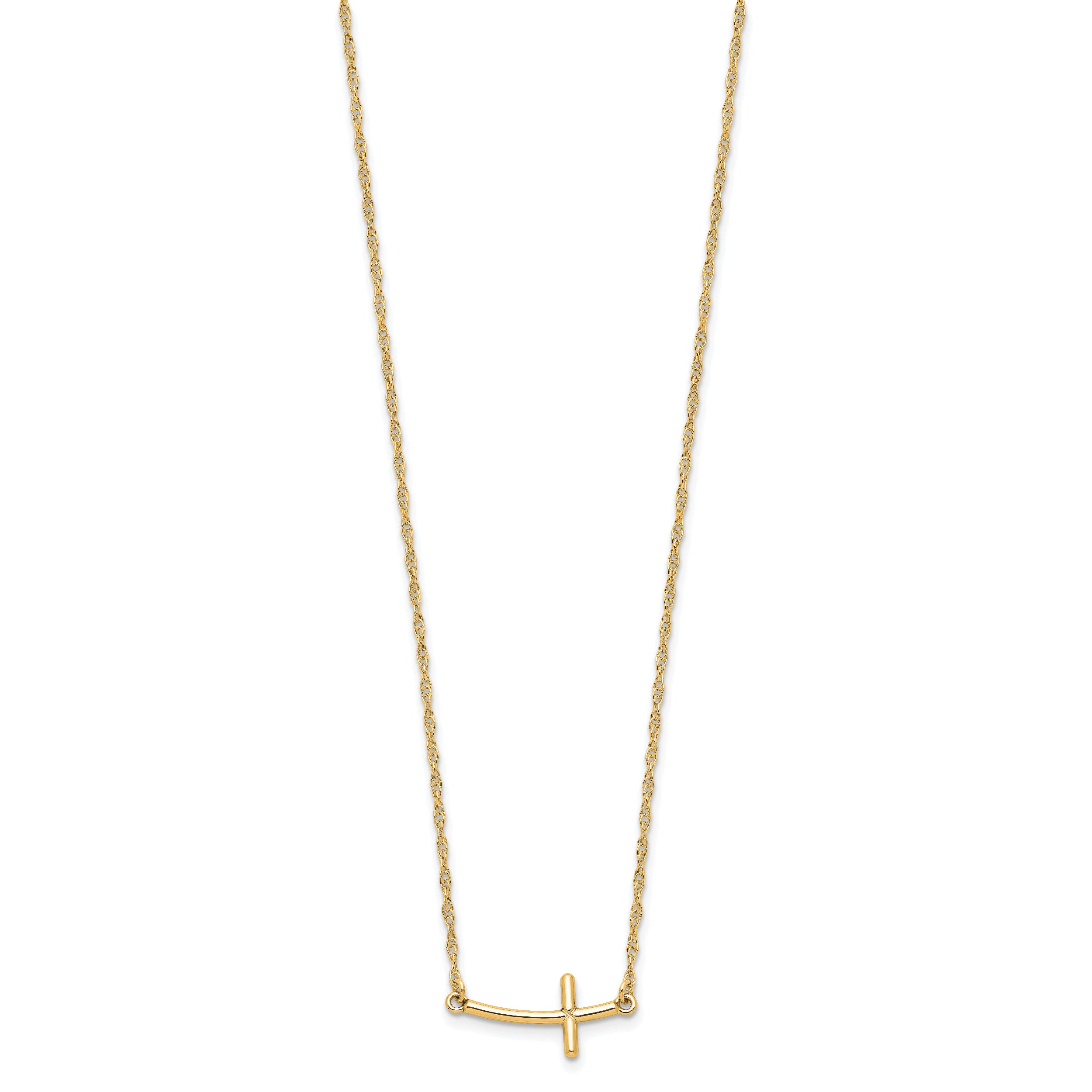 Sterling Silver YG-plated Small Sideways Curved Cross Necklace