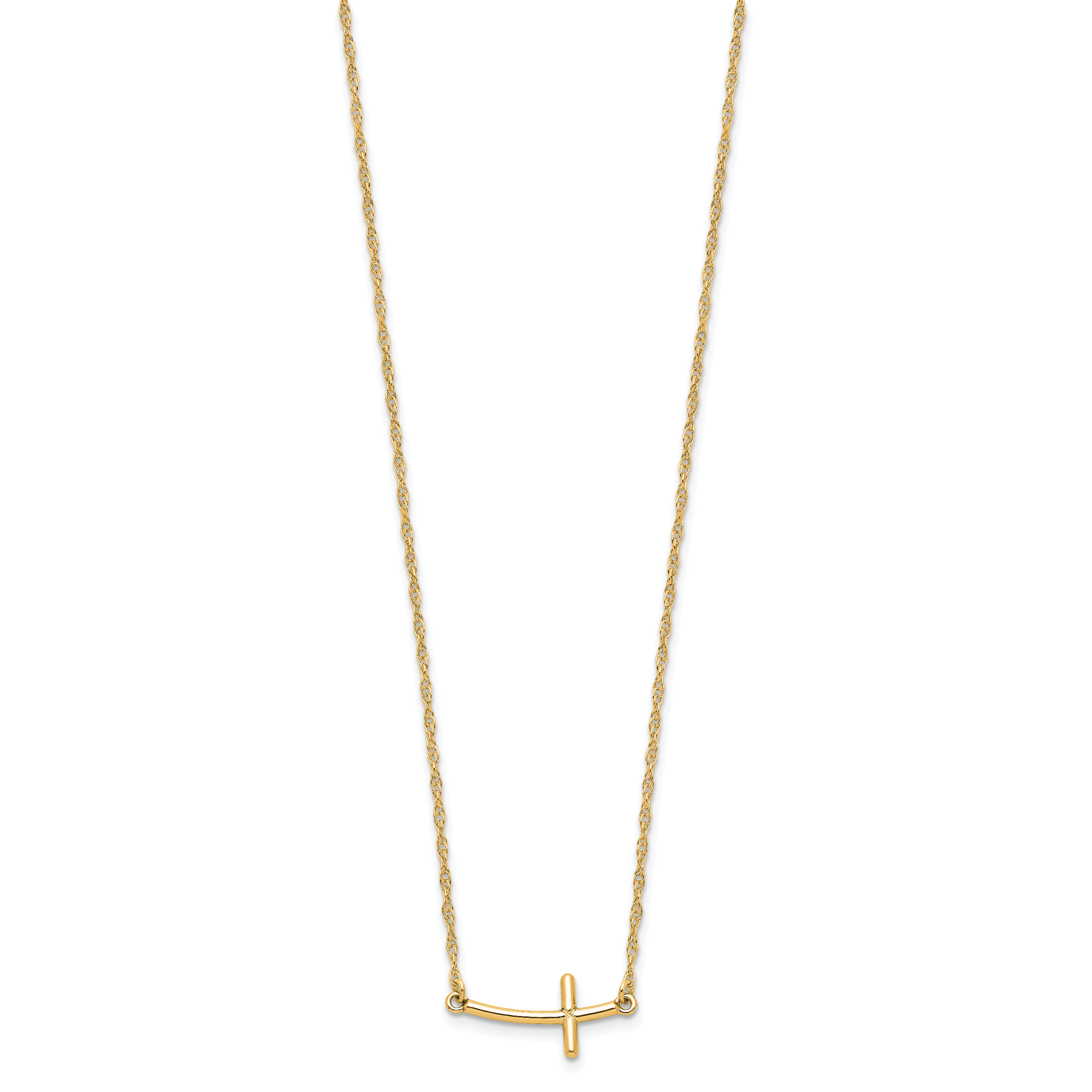 Sterling Silver YG-plated Small Sideways Curved Cross Necklace