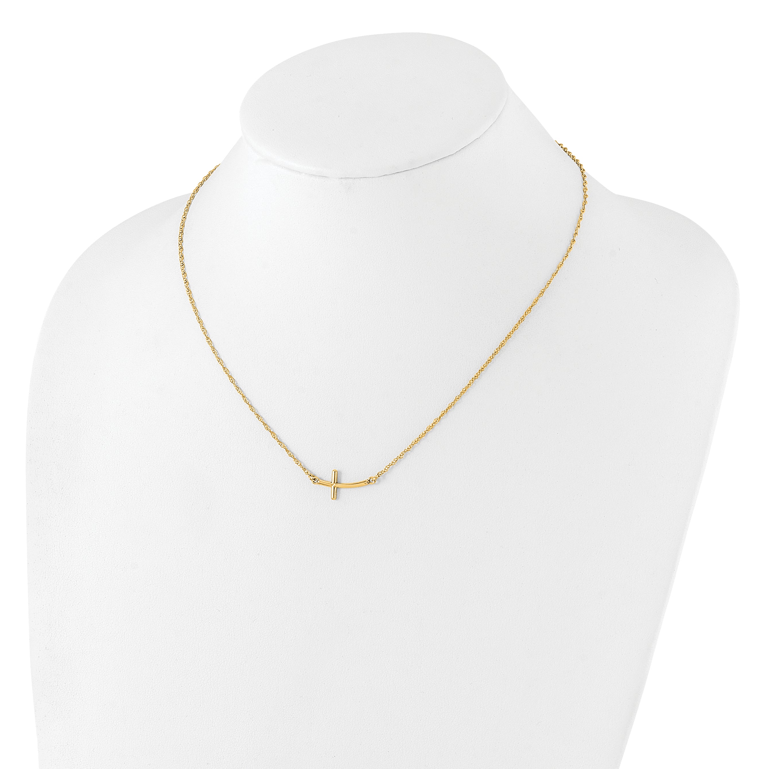 Sterling Silver YG-plated Small Sideways Curved Cross Necklace