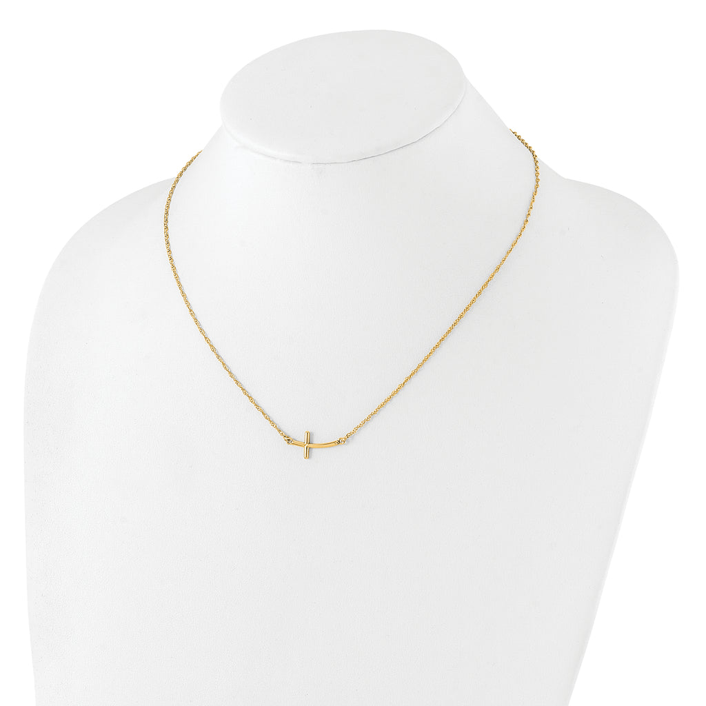 Sterling Silver YG-plated Small Sideways Curved Cross Necklace