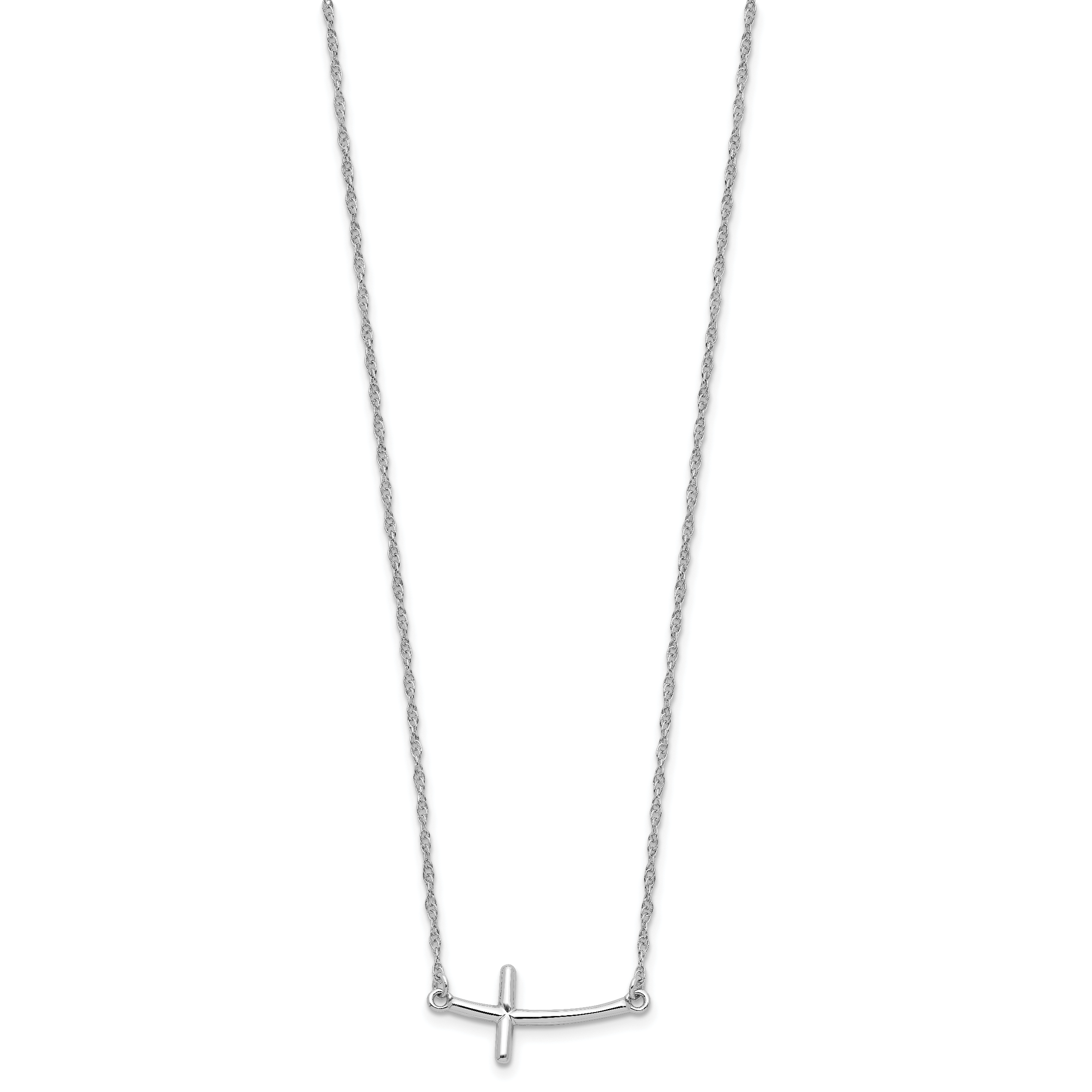 Sterling Silver Rhodium-plated Large Sideways Curved Cross Necklace Secondary image