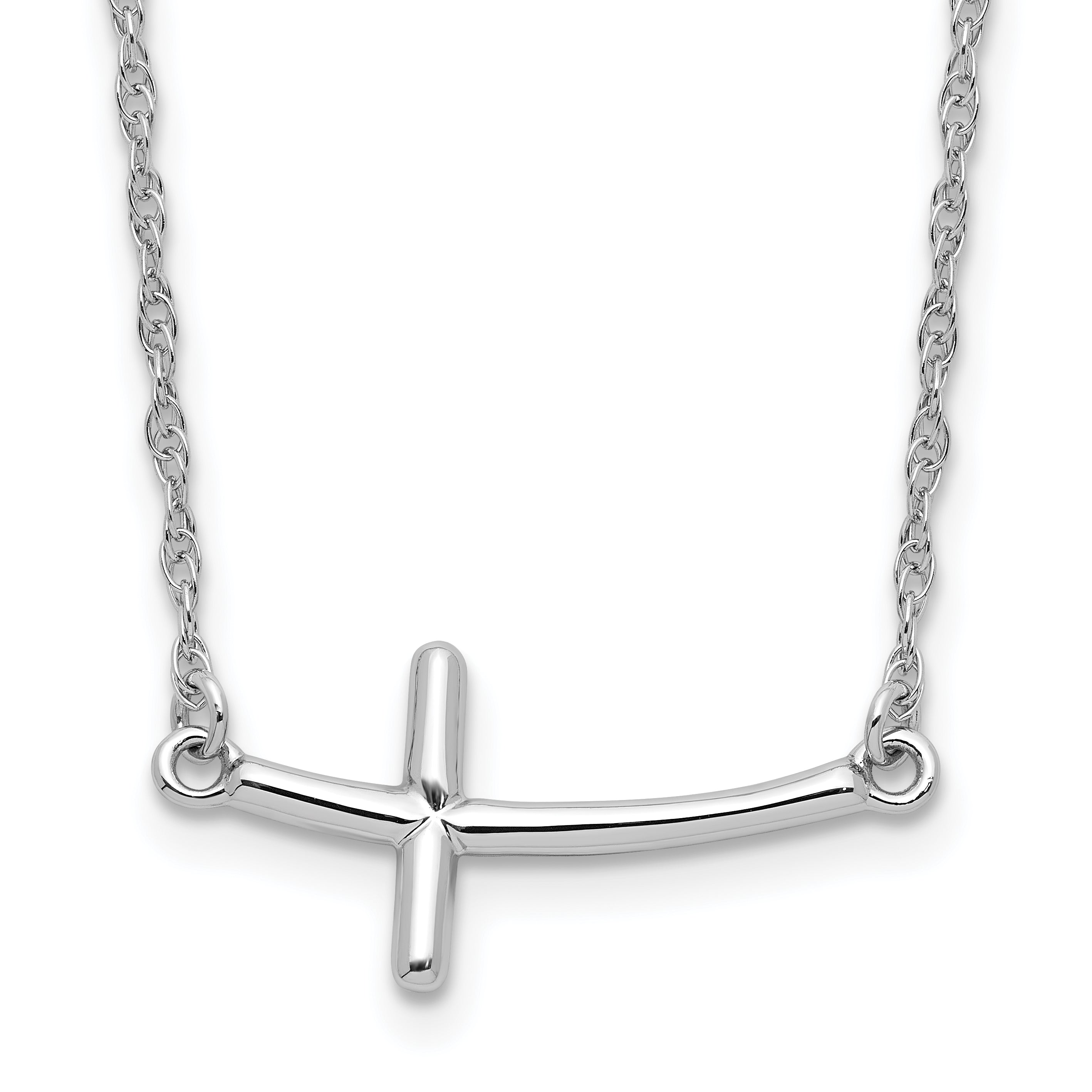Sterling Silver Rhodium-plated Large Sideways Curved Cross Necklace Main image