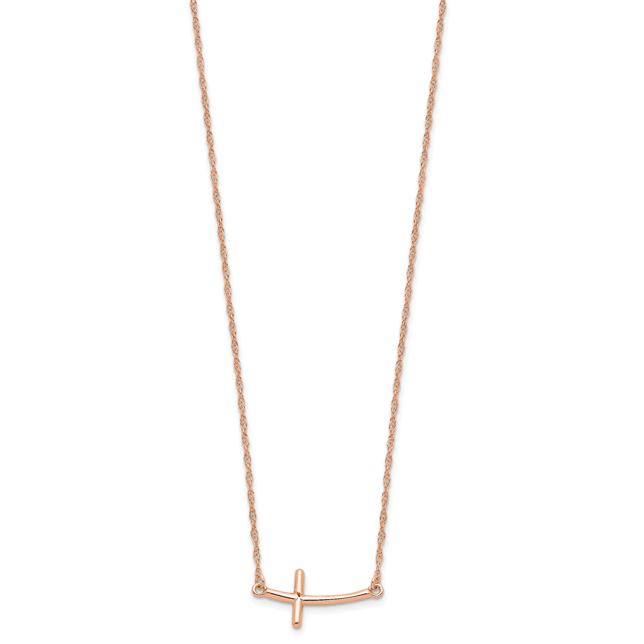 Sterling Silver RG-plated Large Sideways Curved Cross Necklace Secondary image