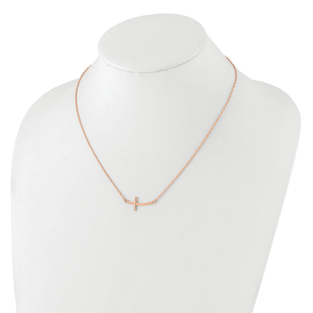 Sterling Silver RG-plated Large Sideways Curved Cross Necklace