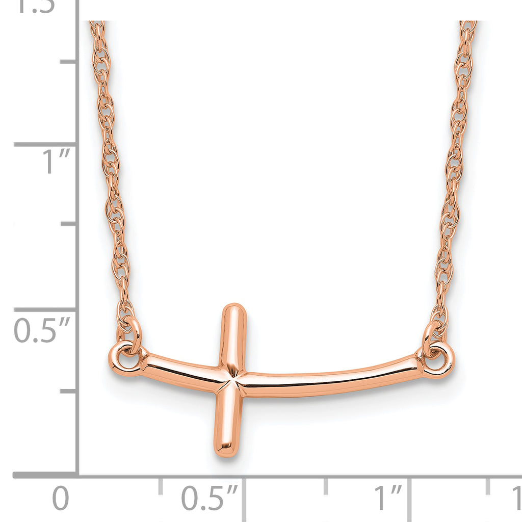 Sterling Silver RG-plated Large Sideways Curved Cross Necklace