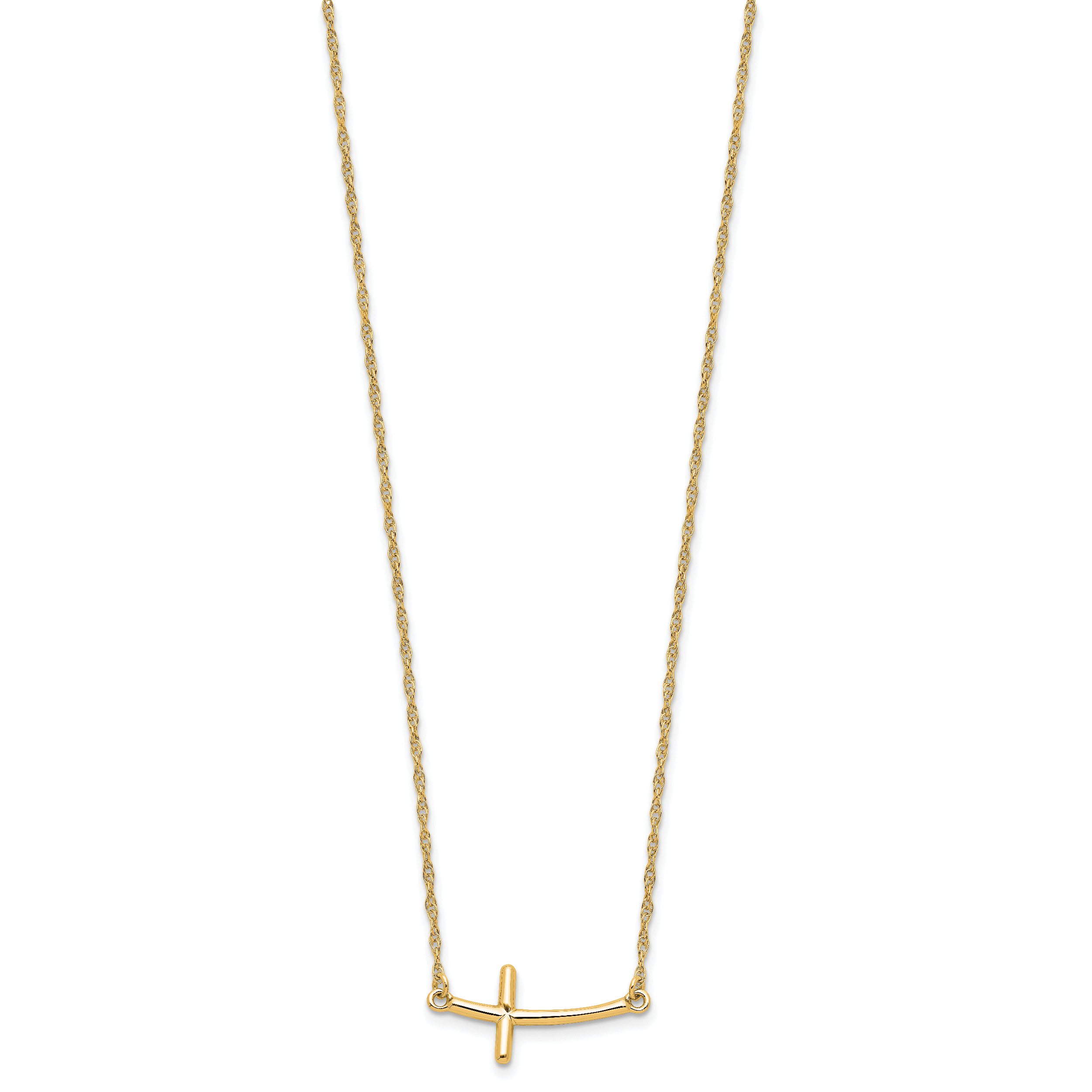 Sterling Silver YG-plated Large Sideways Curved Cross Necklace Secondary image
