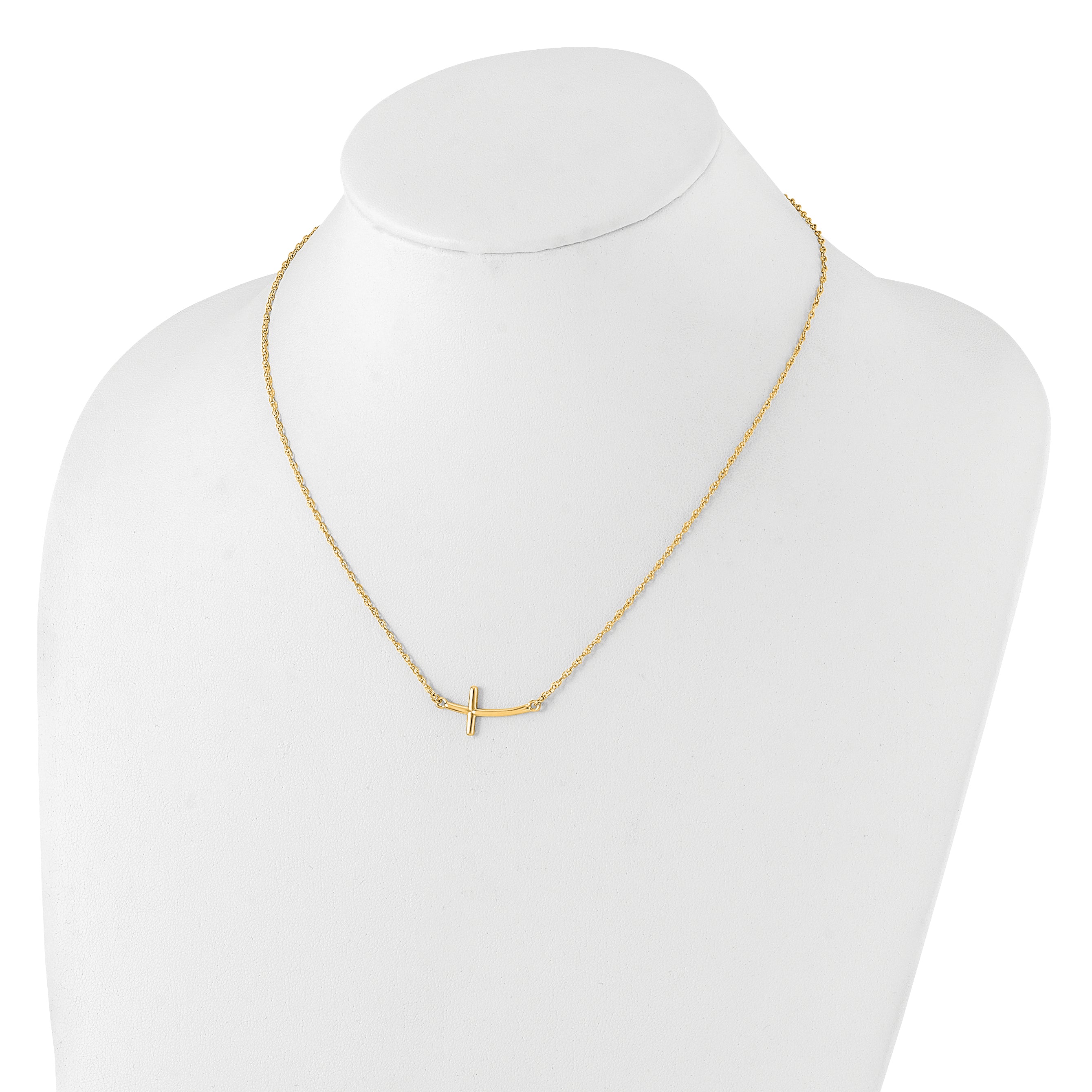Sterling Silver YG-plated Large Sideways Curved Cross Necklace