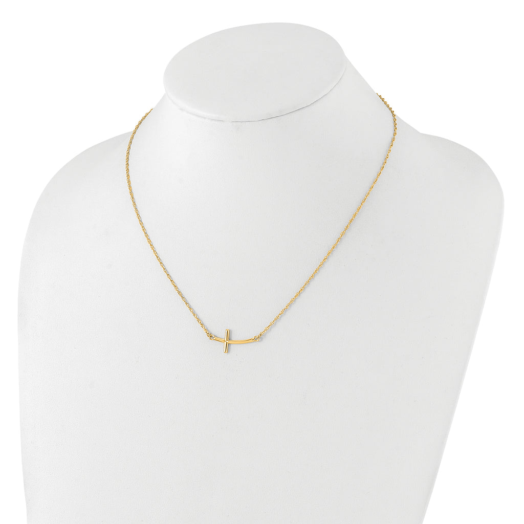 Sterling Silver YG-plated Large Sideways Curved Cross Necklace