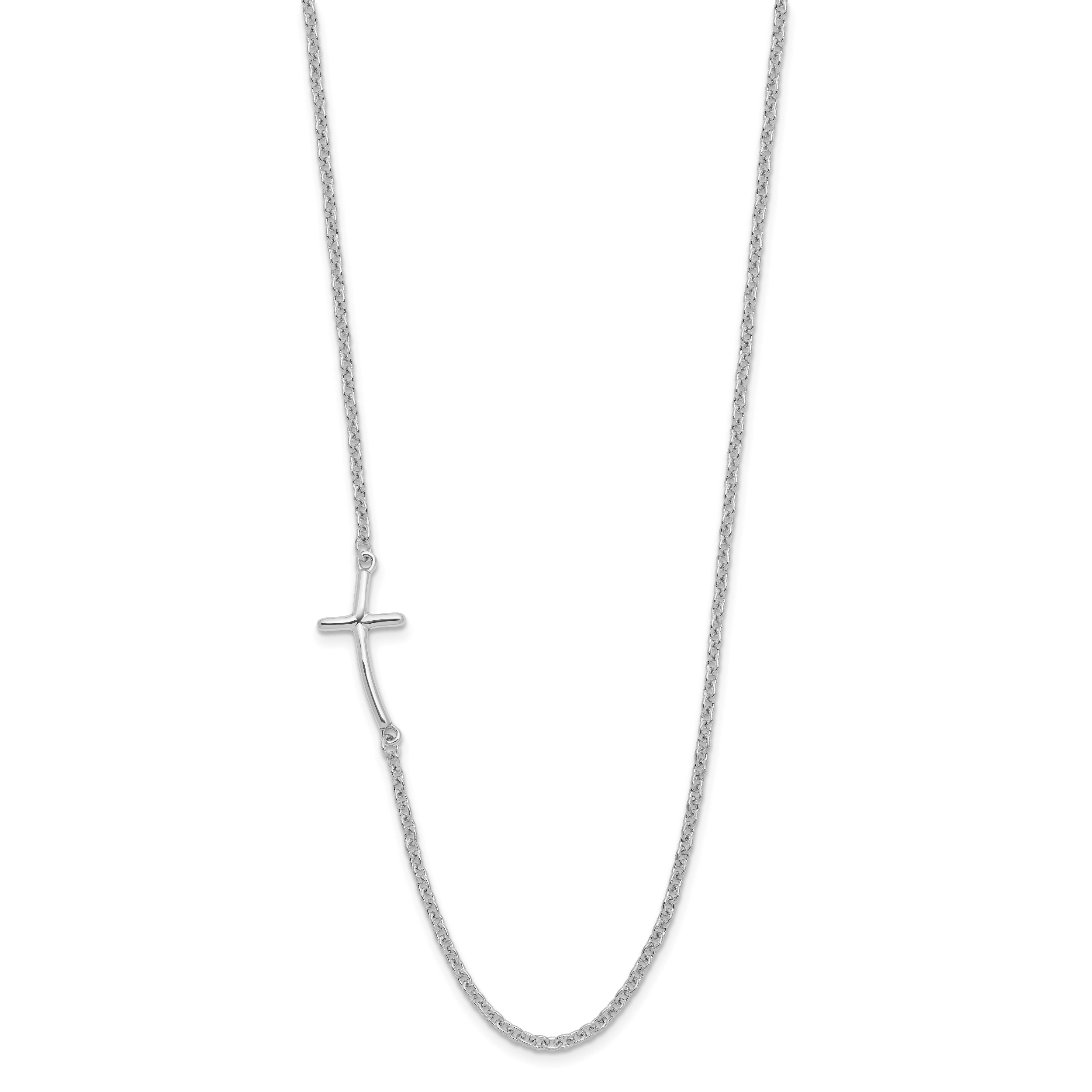 Sterling Silver Rh-plated Small Off-Set Sideways Curved Cross Necklace Secondary image