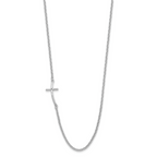 Sterling Silver Rh-plated Small Off-Set Sideways Curved Cross Necklace