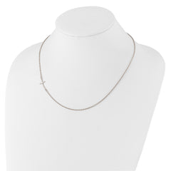 Sterling Silver Rh-plated Small Off-Set Sideways Curved Cross Necklace