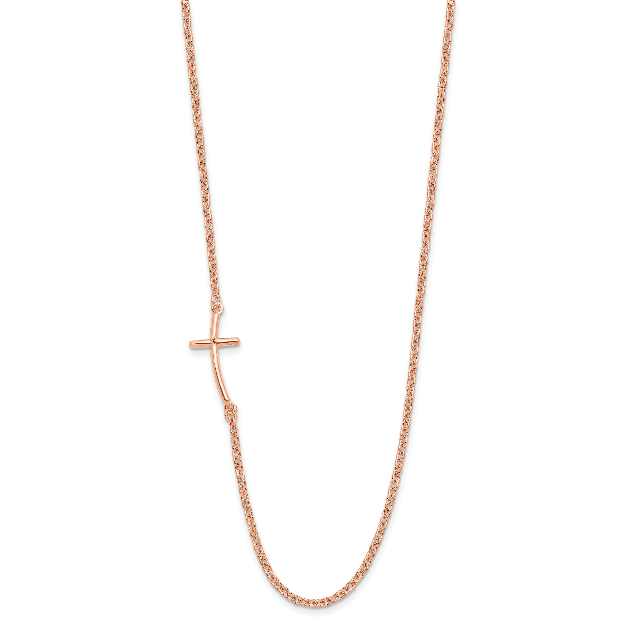 Sterling Silver RG-plated Small Off-Set Sideways Curved Cross Necklace