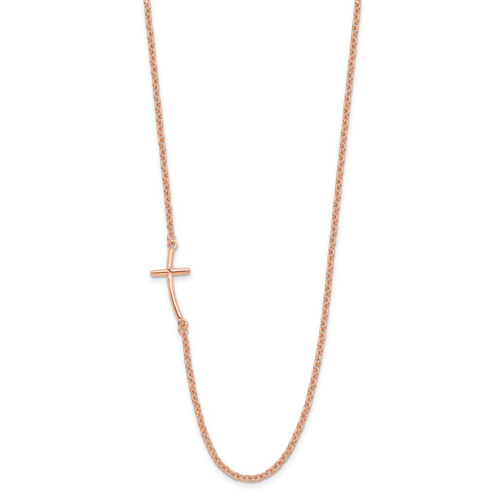 Sterling Silver RG-plated Small Off-Set Sideways Curved Cross Necklace