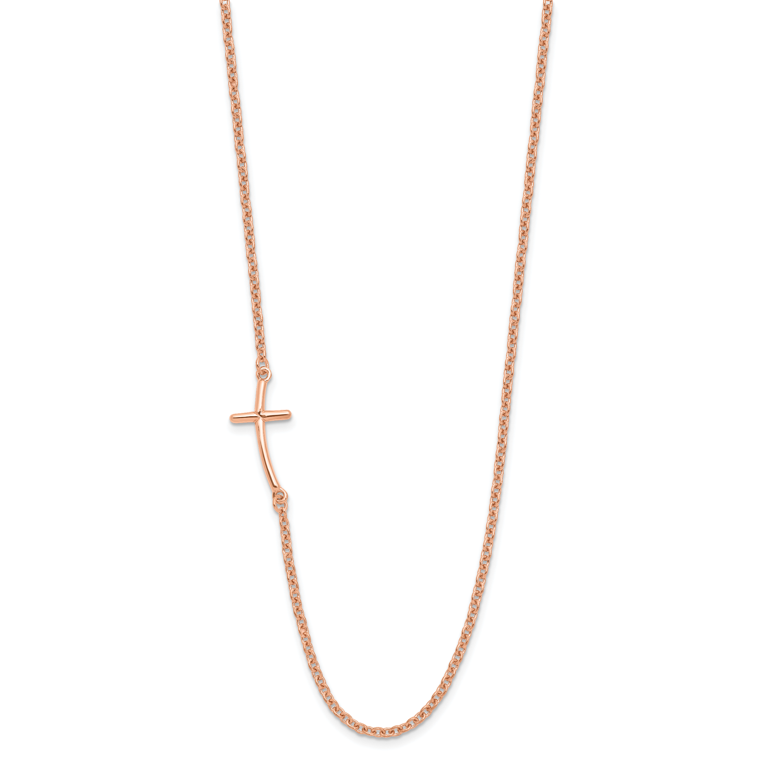 Sterling Silver RG-plated Small Off-Set Sideways Curved Cross Necklace