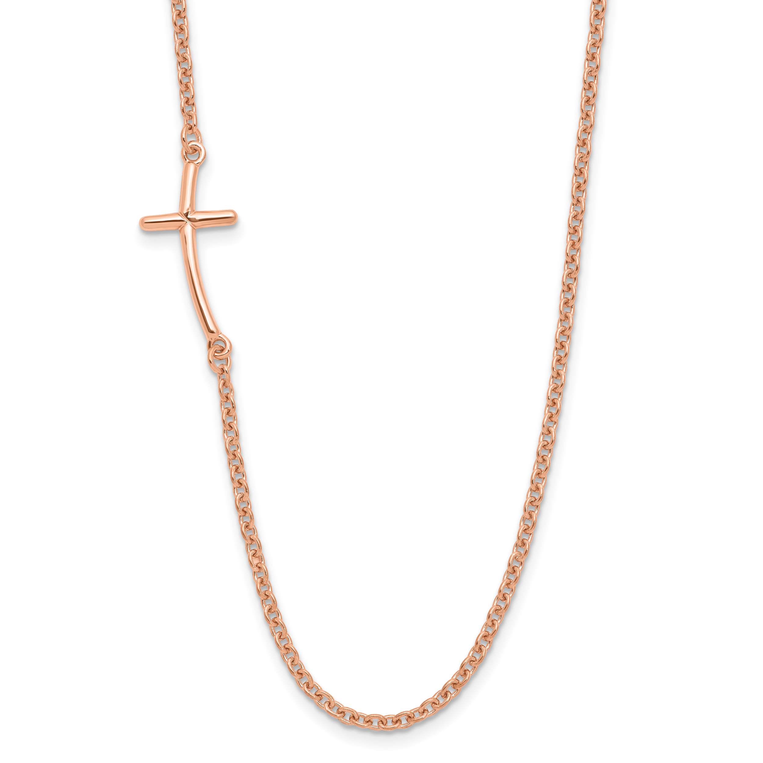 Sterling Silver RG-plated Small Off-Set Sideways Curved Cross Necklace Main image
