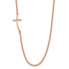 Sterling Silver RG-plated Small Off-Set Sideways Curved Cross Necklace