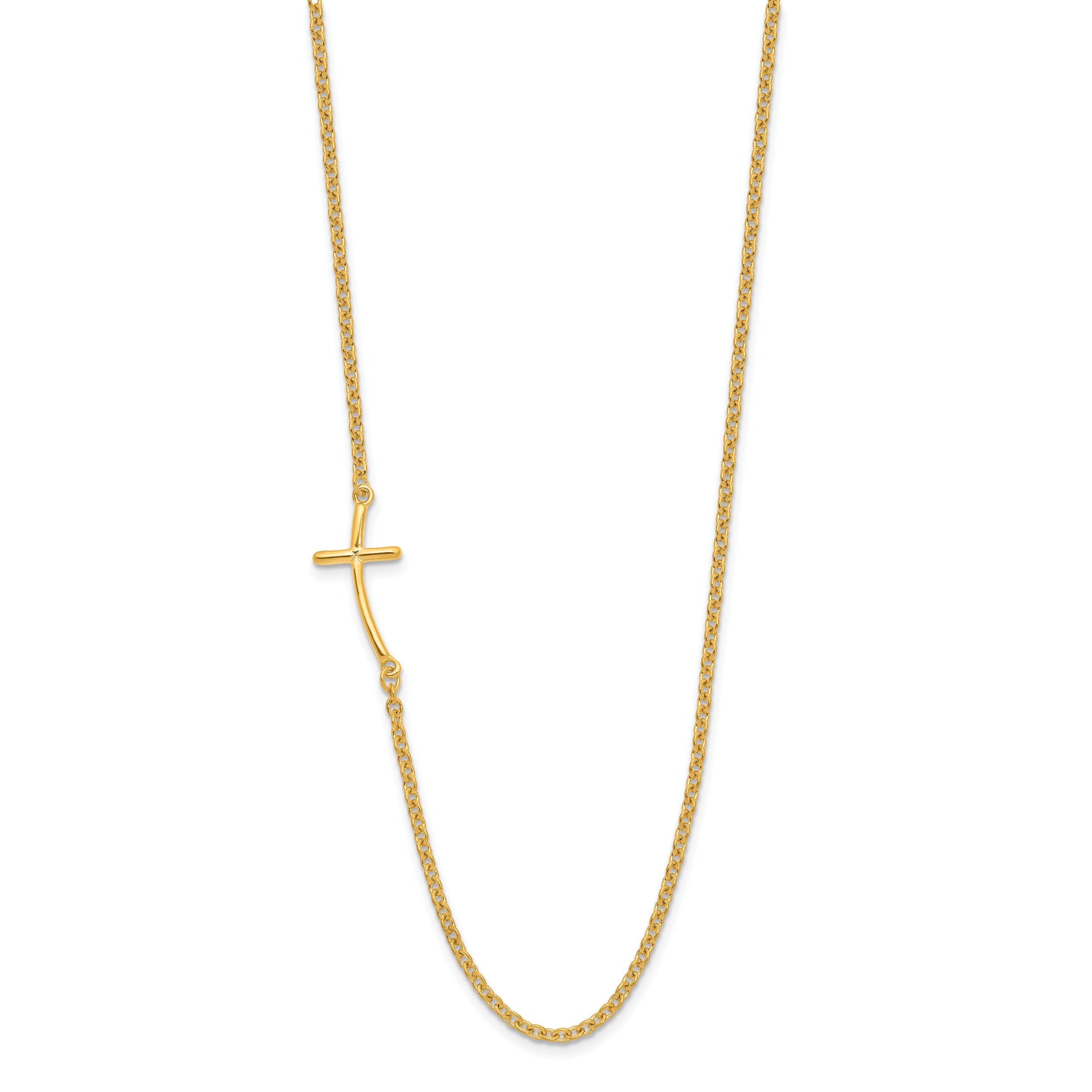 Sterling Silver YG-plated Small Off-Set Sideways Curved Cross Necklace