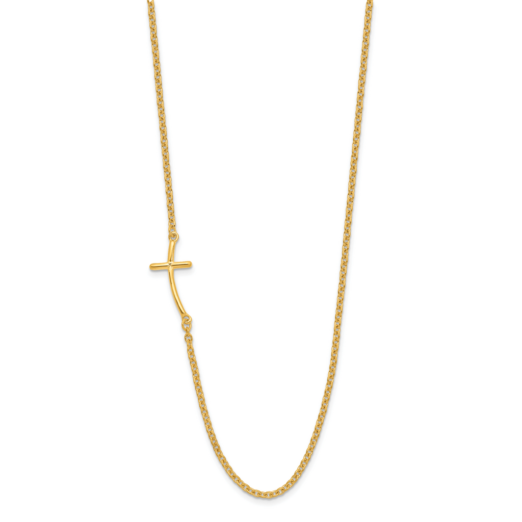 Sterling Silver YG-plated Small Off-Set Sideways Curved Cross Necklace