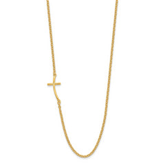 Sterling Silver YG-plated Small Off-Set Sideways Curved Cross Necklace