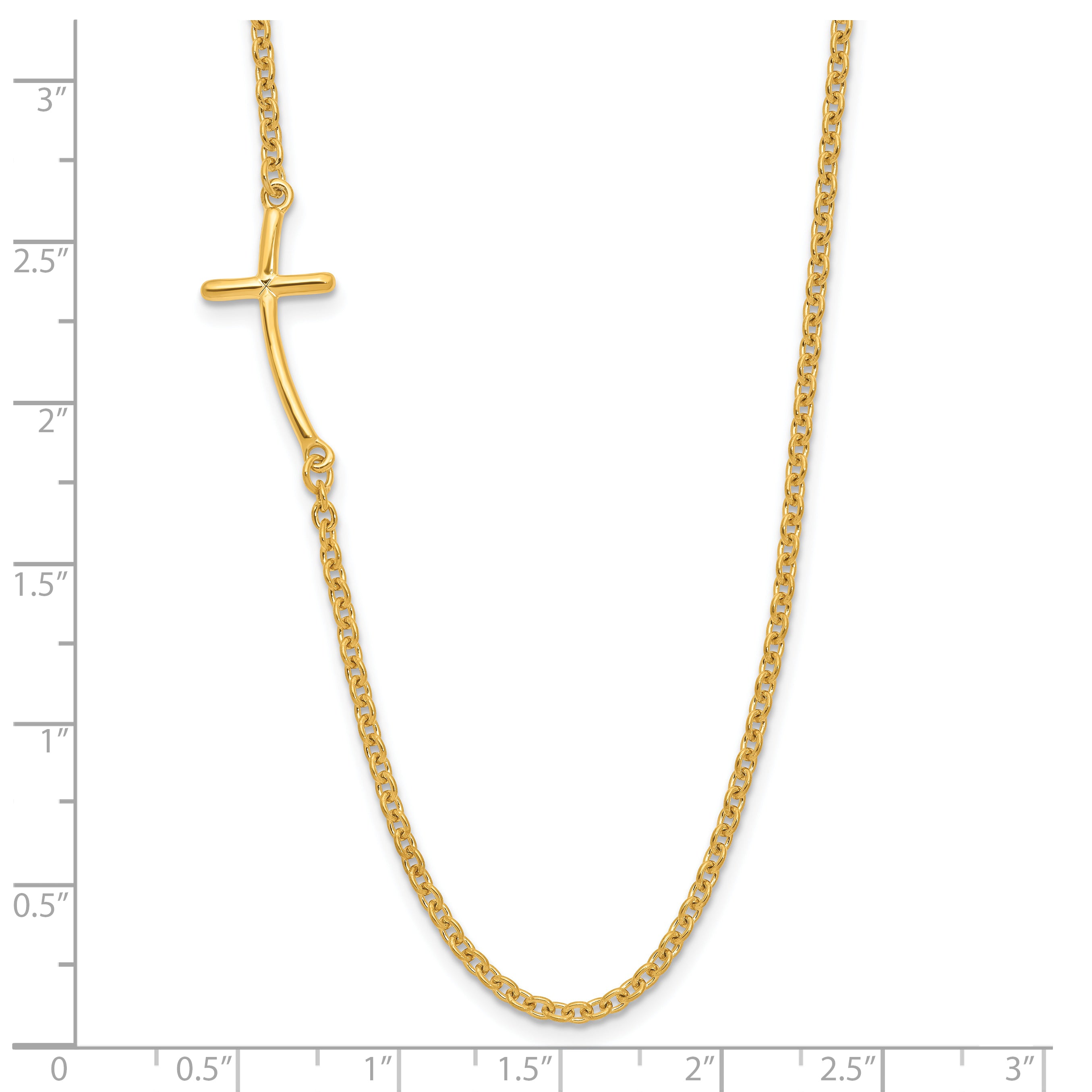 Sterling Silver YG-plated Small Off-Set Sideways Curved Cross Necklace